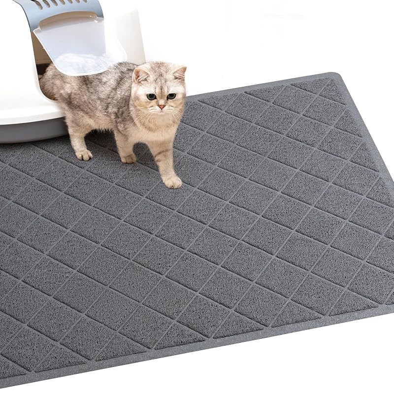 Tapete para Caixa de Areia para Gatos BOOMIBOO em PVC com Ranhuras e Base Antiderrapante Cinza, 119 x 89 cm