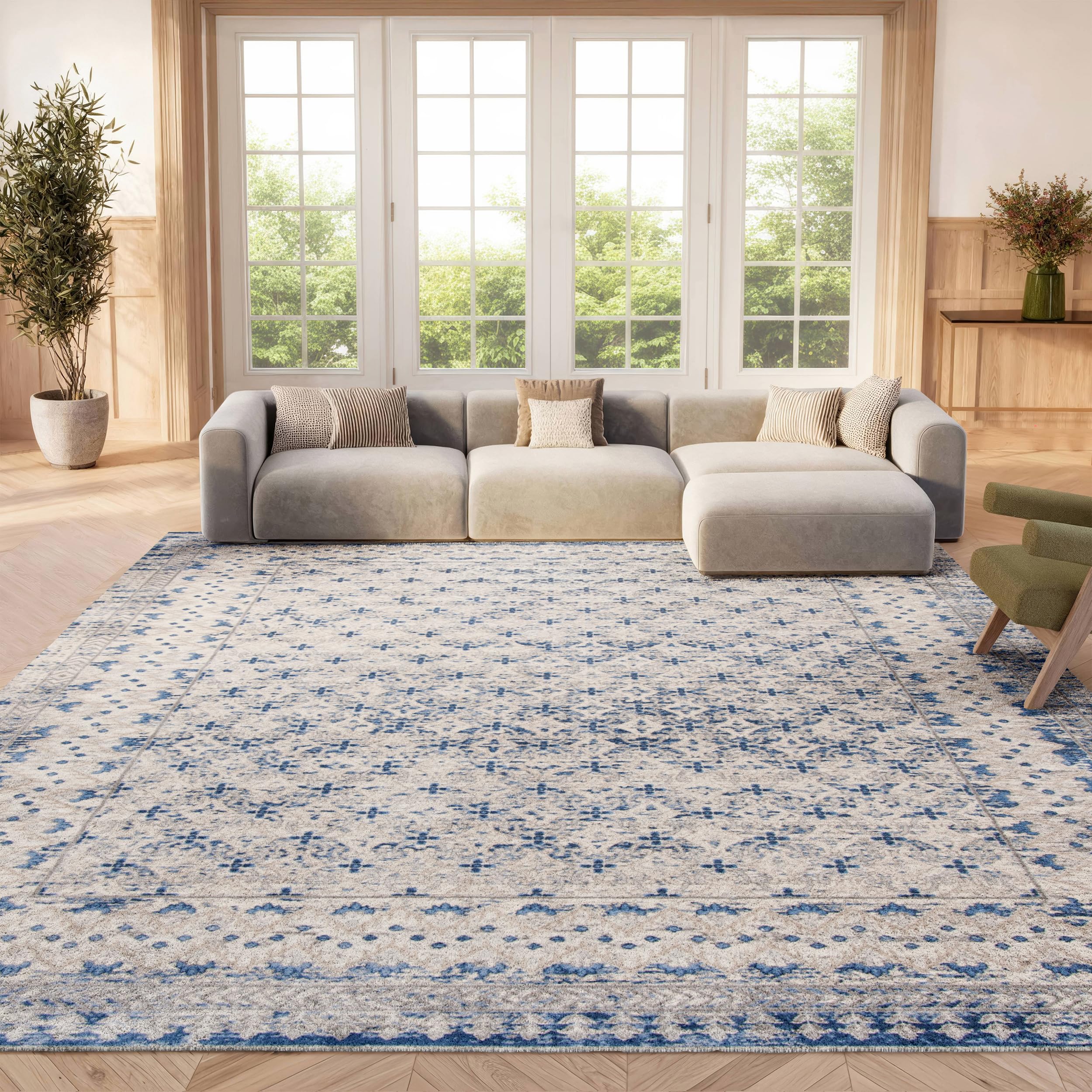 SAFAVIEH Area Rug 8x10 - Brentwood Collection - Large - Light Grey & Blue, Traditional Oriental Design, Non-Shedding & Easy Cleaning, Ideal for Living