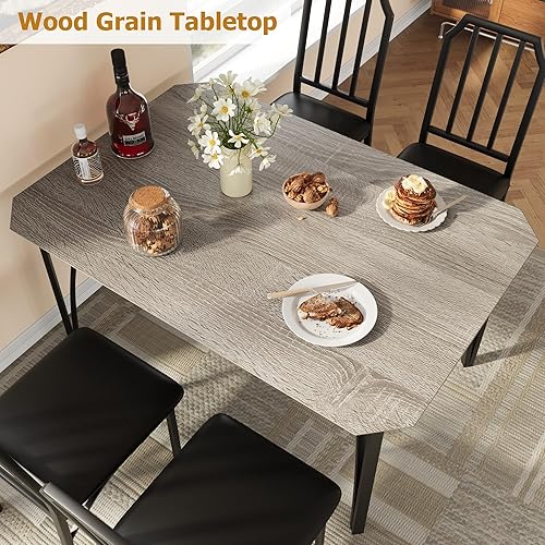 Miniatura 4 de GAOMON Juego de mesa de comedor para 4, mesa de cocina rectangular y sillas tapizadas para 4, juego de mesa de comedor de 5 piezas con diseño de