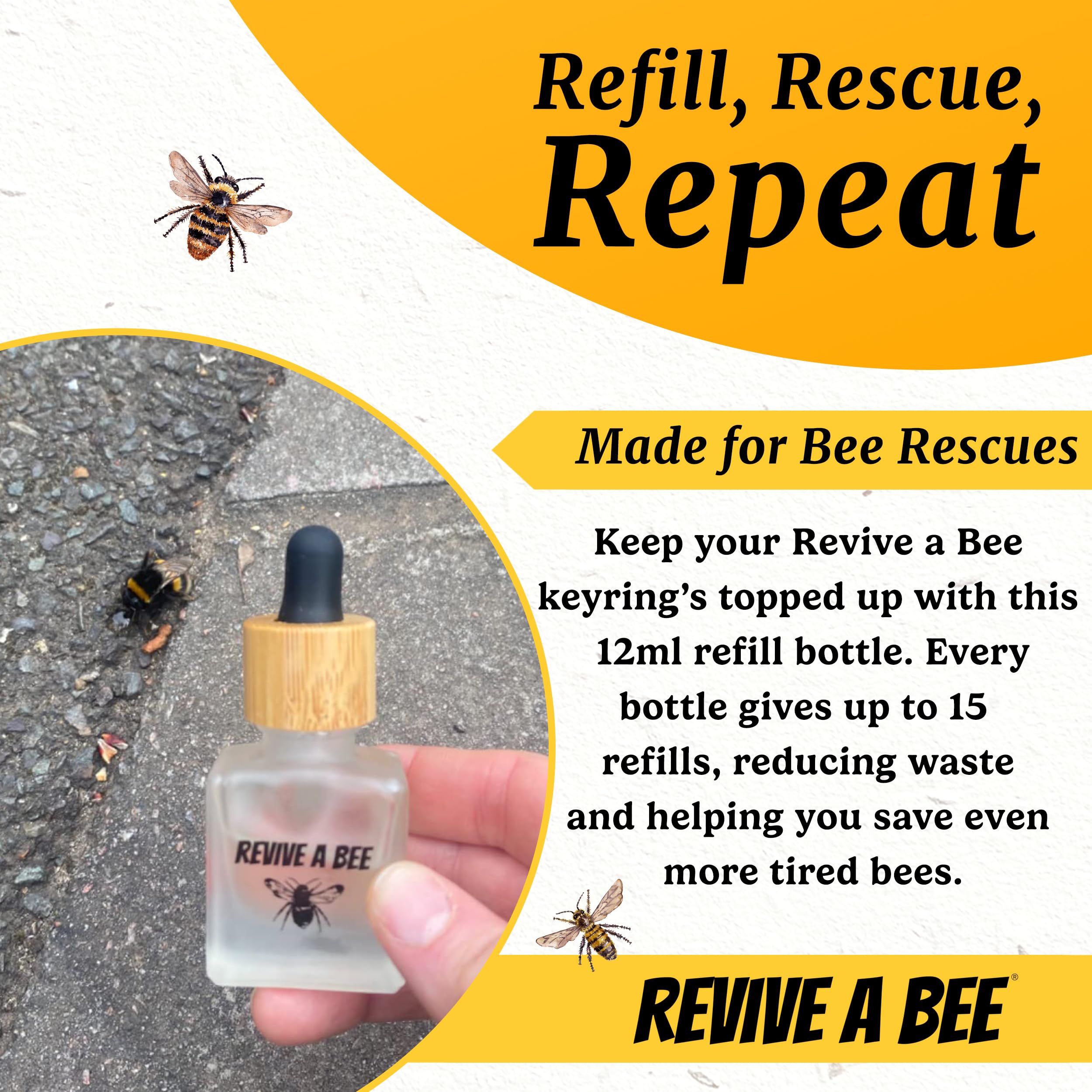 Revive a Bee Gift Box, 2 x Bee Revival Kit Keyrings, 1x Refill Bottle & Plantable Seed Paper, Gift For Eco-Conscious Nature Lovers — view 7