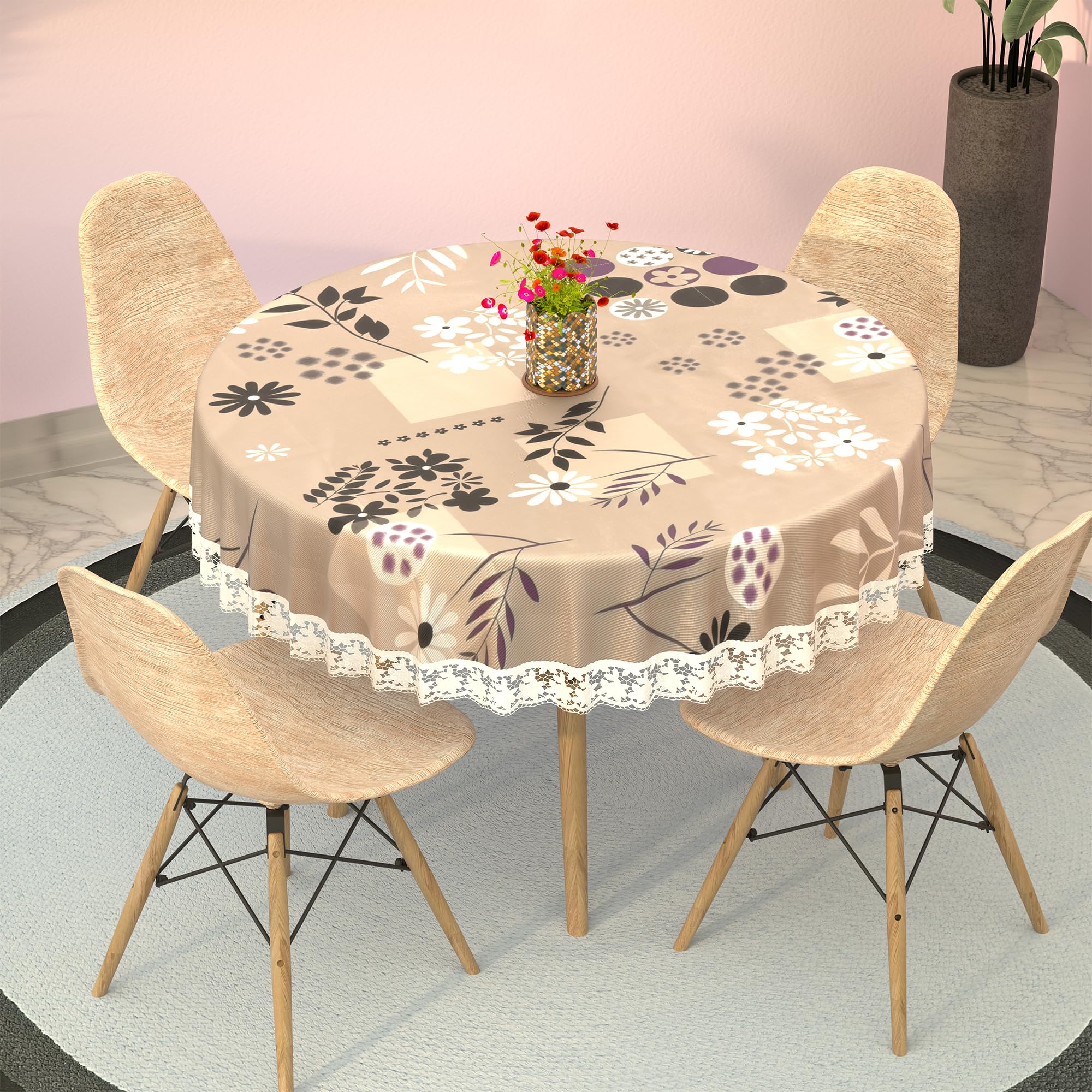 Kuber Industries 60x60 Inches, Waterproof Round 4 Seater Dining Table Cover for Living Room | Anti Slip Teapoy/Computer & Office Table Cloth/Sheet | Flower Circle Print - Light Brown (B0DHH5NPX1) Amazon Price History, Amazon Price Tracker