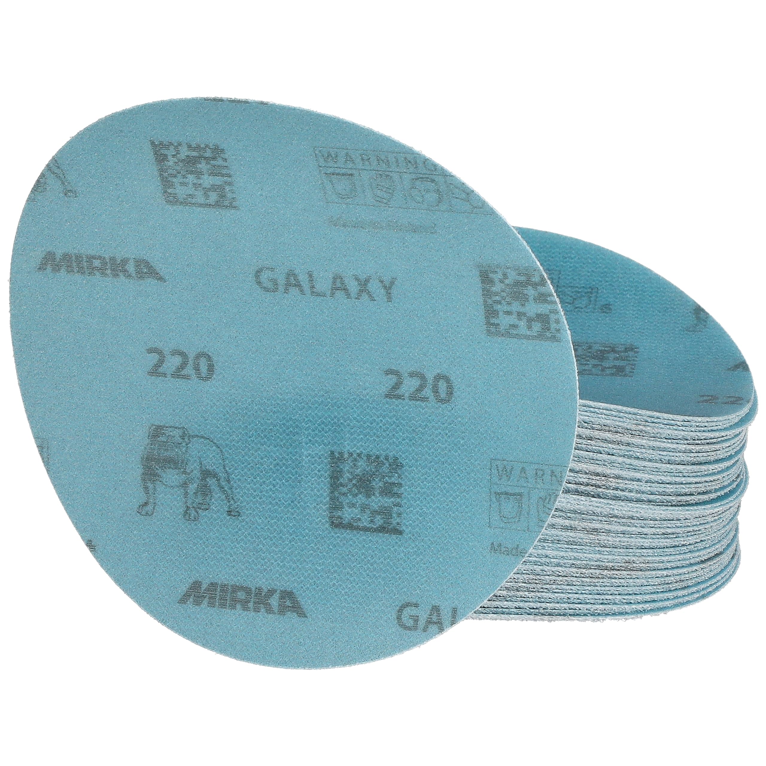 Mirka GalaxySandpaper - Carta abrasiva da 125 mm, grana 220, 50 dischi/confezione, con gancio e anello, abrasiva di alta qualità per resina epossidica, legno, metallo, tecnologia anti-intasamento e