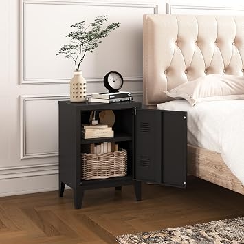 MIOCASA Metal Locker Nightstand with Doors and Shelves, 22.44 H Kids Bedside Table, Modern Storage Cabinet Side Table for Home Office