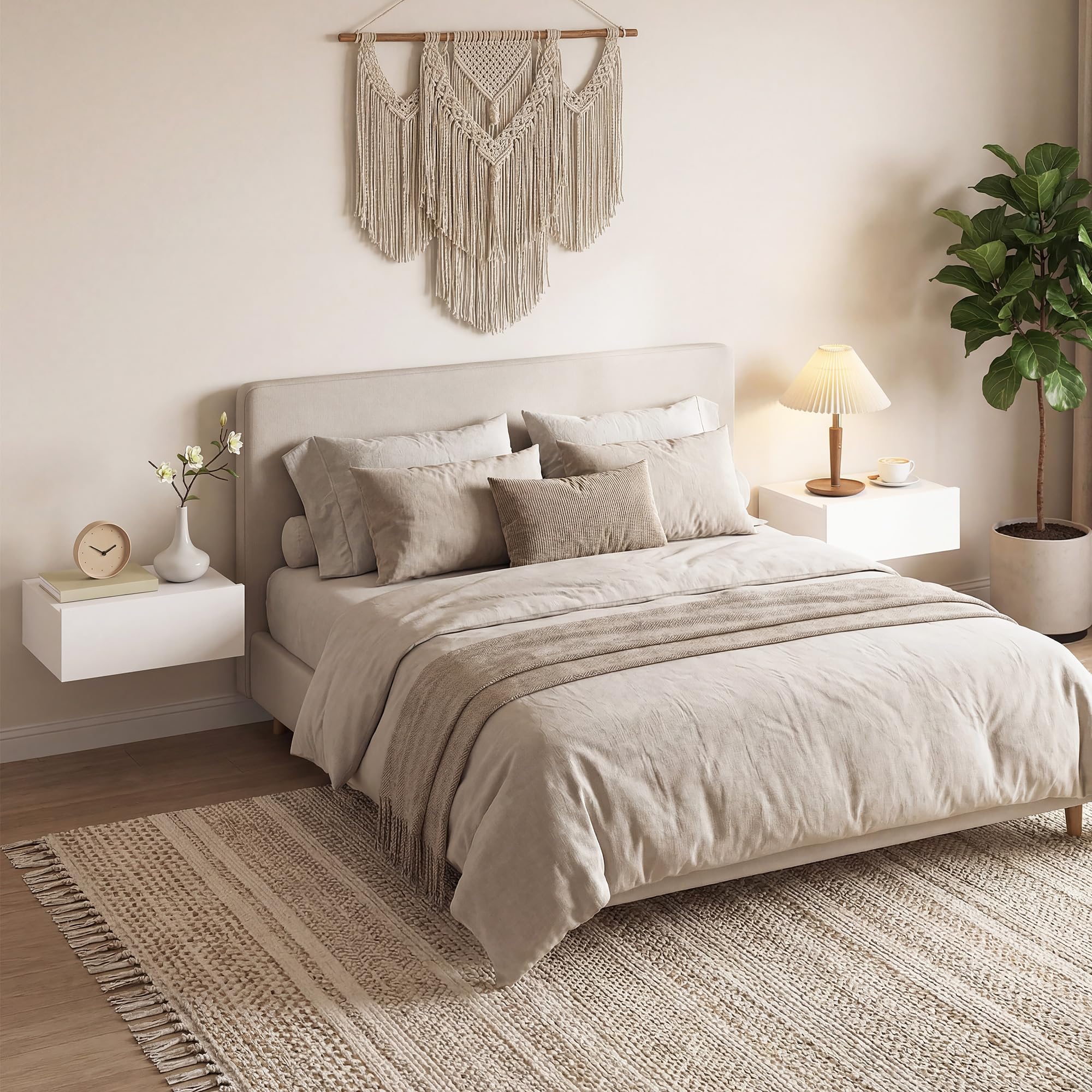 HOMCOM Lot de 2 Tables de Chevet Murales Tiroir Coulissant 40x30x15cm Blanc | Tables de Nuit Suspendues, Style Moderne, pour Chambre à Coucher