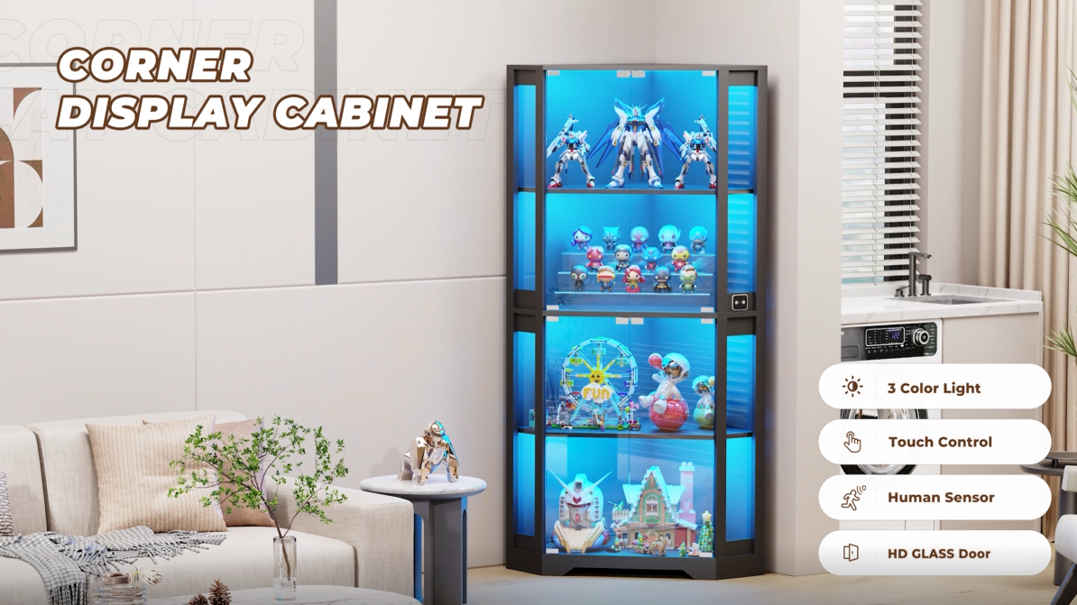 Amazon.com - BROTTAR Corner Display Cabinet with Glass Doors, 65