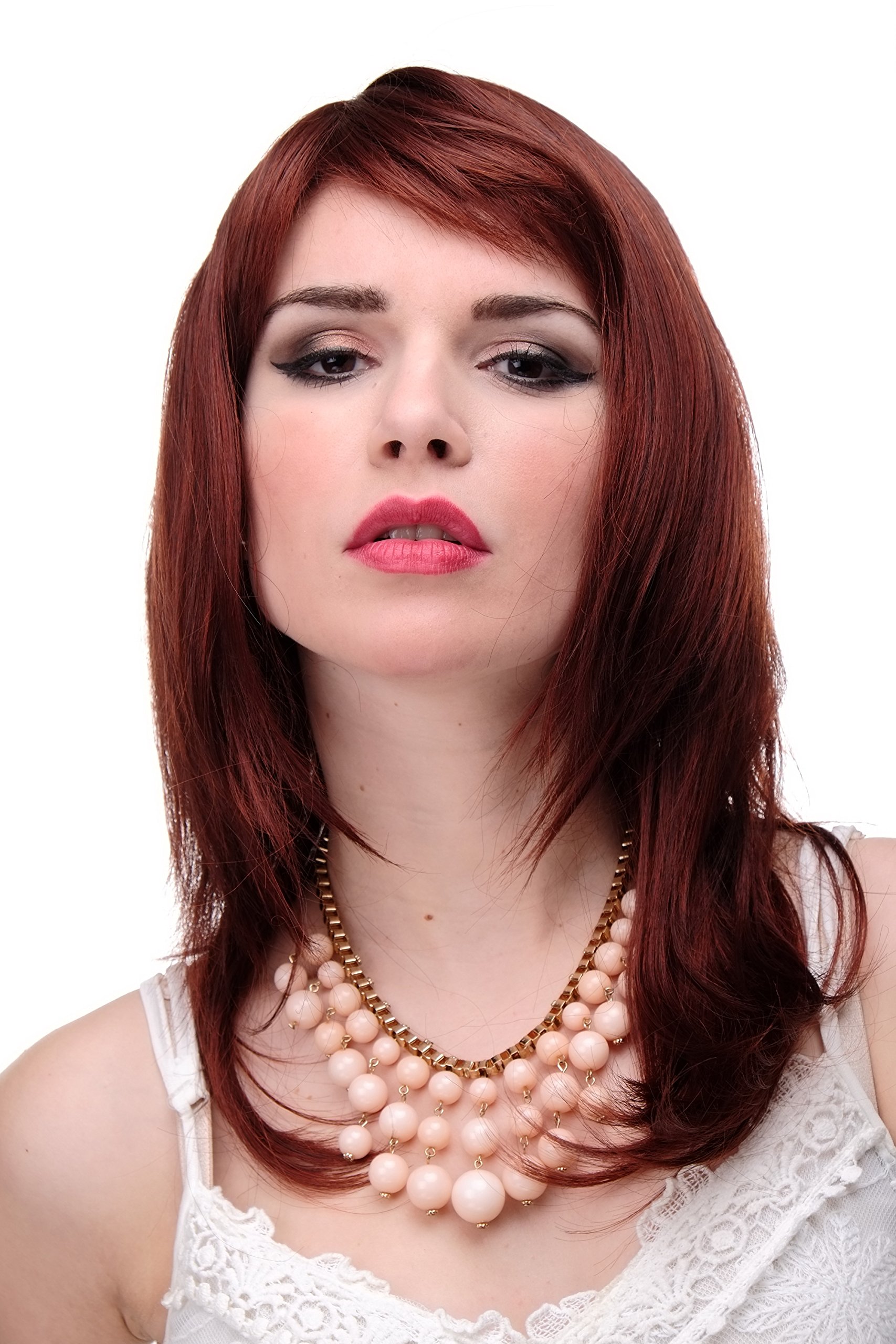 WIG ME UP 3003-33A/130 Lady Quality Wig long medium length naugthy long bangs (can part to side) straight layered brown red mix approx 19,5inch