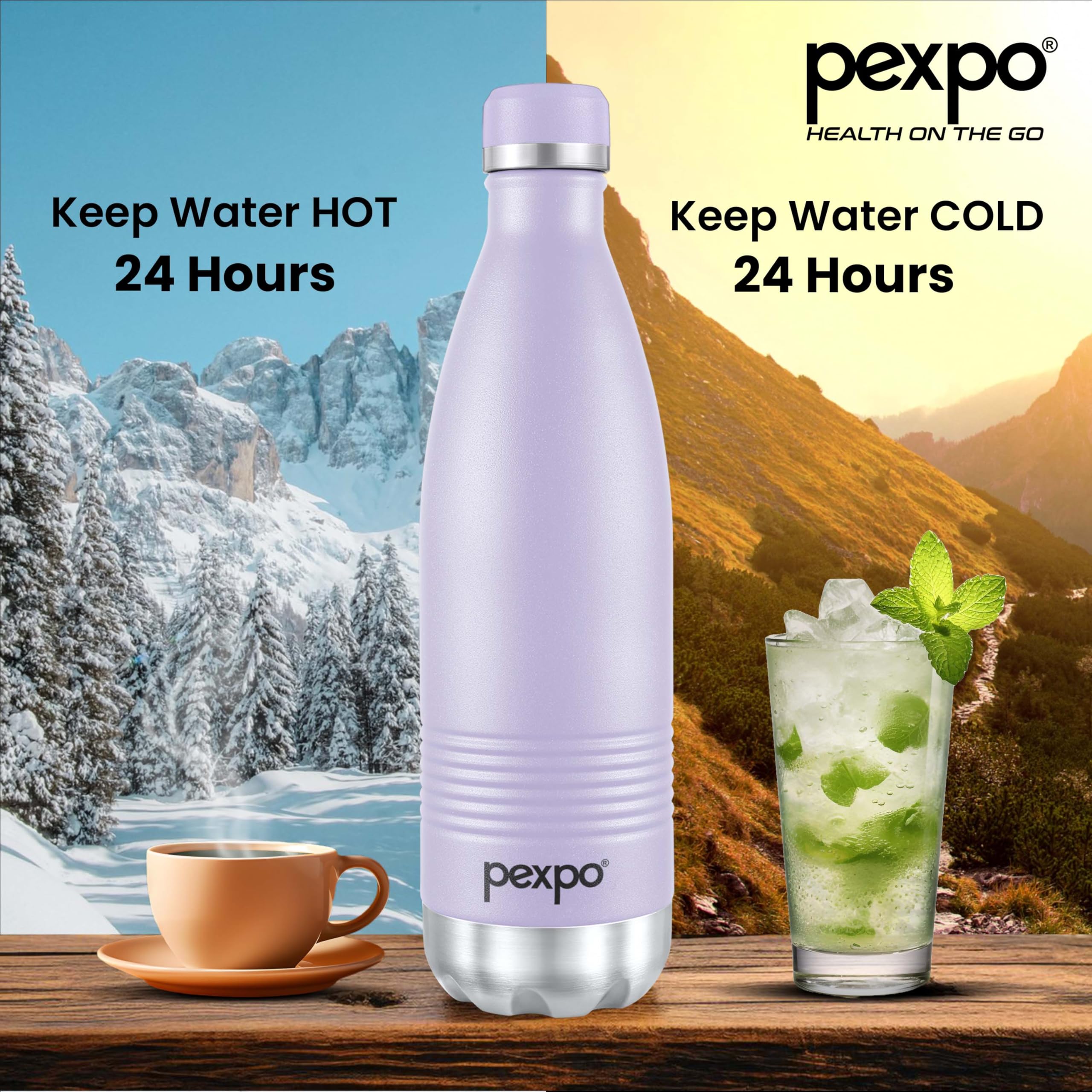 Go24 pexpo Echo Delux Pro 1000 Hot & Cold ISI Certified Flask - 980ml | Stainless Steel Water Bottle-Orchid Purple | Office Bottle | Workout | Travelling | Home| 2