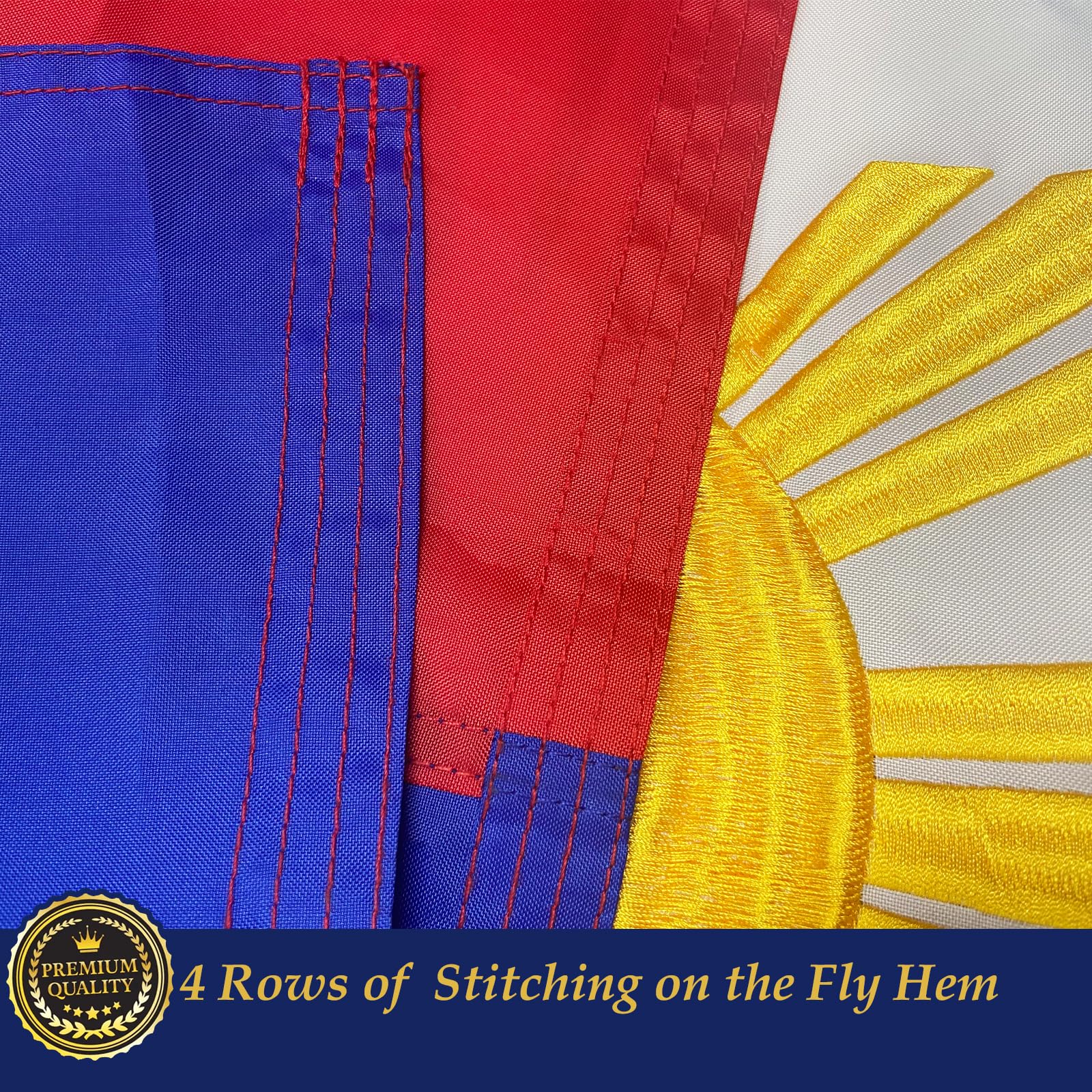 TOPFLAGS Philippinen-Flagge 90 X 150 Cm – Bestickte Sterne, Genähte Streifen, Mit 2 Messingösen, Wetterfest