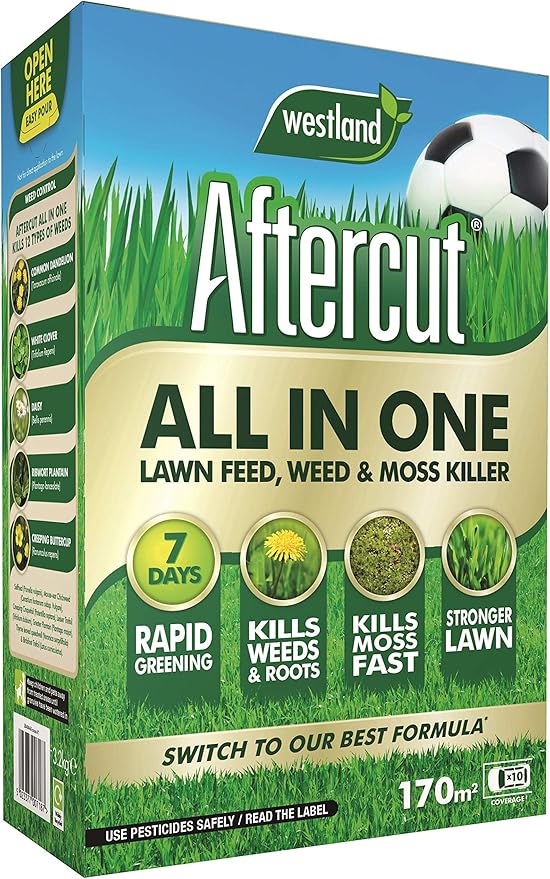 Aftercut 20400473 All In One Lawn Feed, Weed and Moss Killer, 170 m2, 5