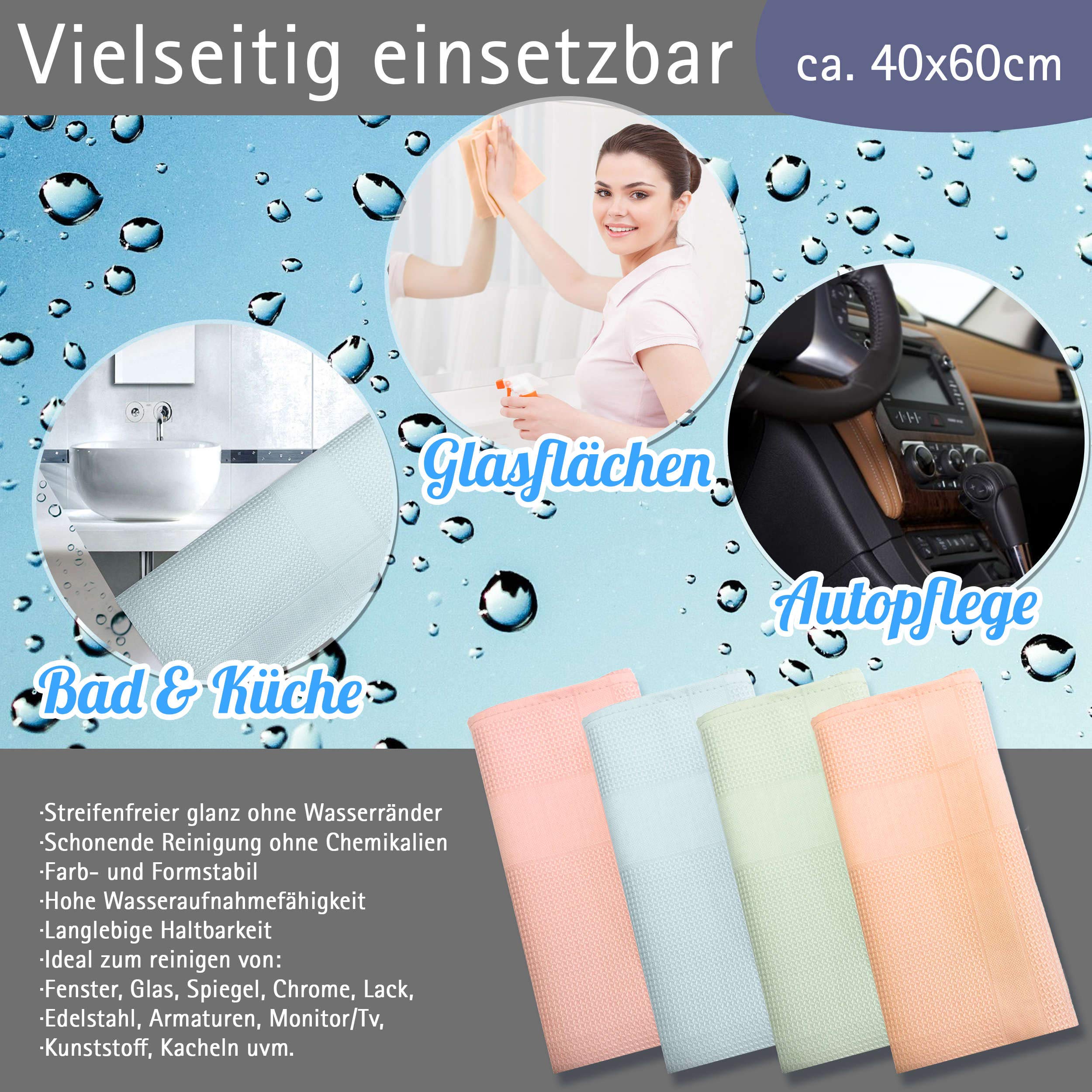 Melody® Putztuch Mikrofaser Reinigungstücher Streifenfrei für Hochglanzflächen Saugstark Mikrofasertücher Geschirrtücher Trockentuch Bez Bezler Wischtuch #3052 (12er-Pack, bunt)