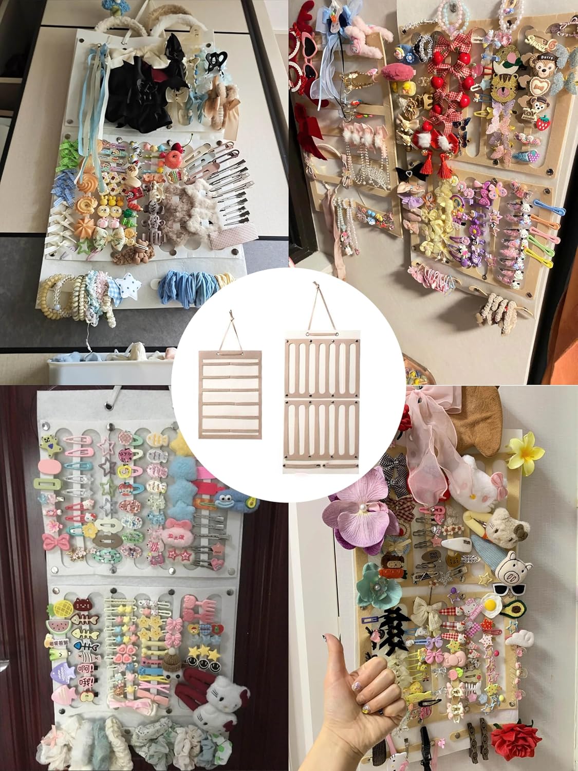 2 Pack Hair Bows Holder Organizer for Girls Women Wall Hanging Large Capacity Hair Cord Headband Storage Hair Accessories Organizer (2Pack Coffee)