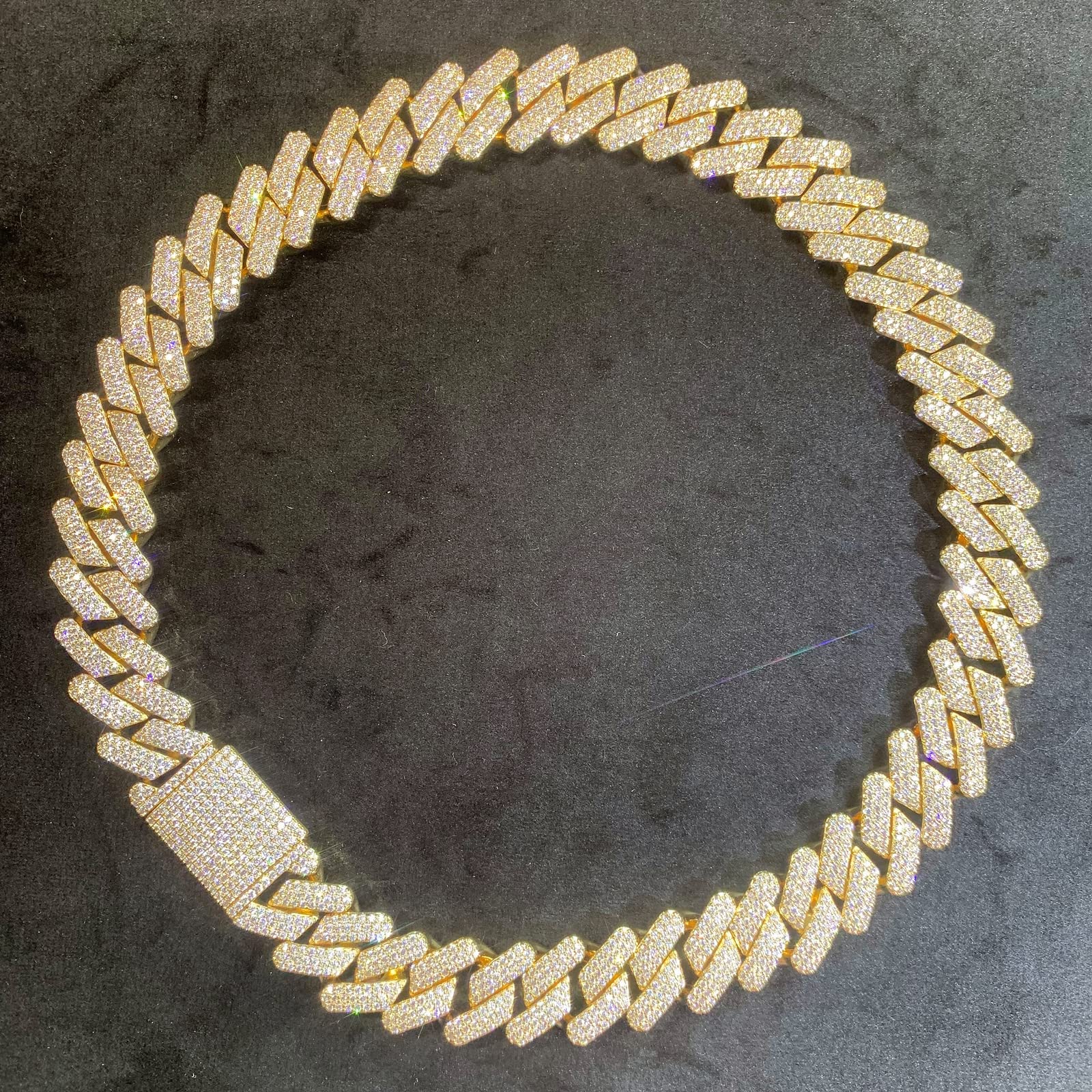 HALOKAIYA ICEDIAMOND 20MM Collana a catena cubana di Miami con diamanti a baguette di lusso pesante, gioielli hip-hop con zirconi placcati oro 14K per Rapper (22'', Gold)