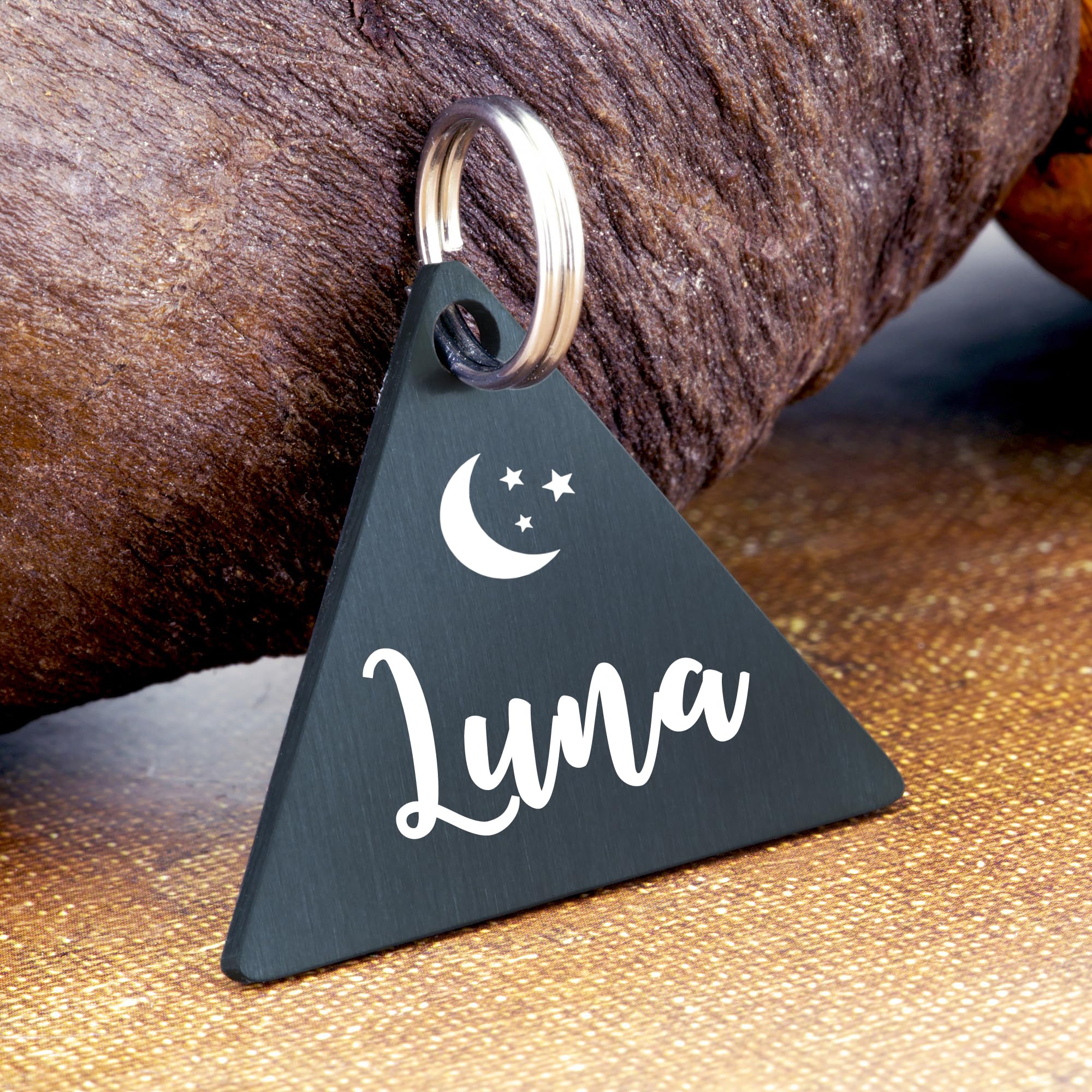 Ultra Joys Personalized Cat Collar Name Tag Small Pet ID Tags for Cats - Customized Mini Cute Dog Cat ID Tag - Bothside Engravable Lightweight Durable Stainless Steel - Triangle Tag in Black