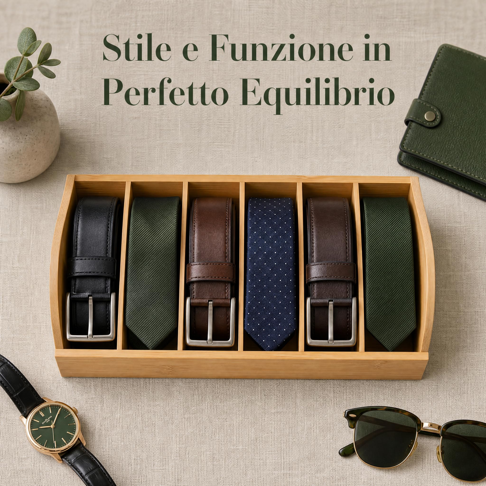Homyl Organizer per Cintura in Legno con 6 Scomparti, Portacravatte Multifunzionale E Salvaspazio