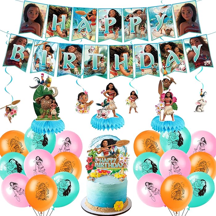 Buy 35 Pieces Moana Party Decoration, Include Moana Princess Birthday
