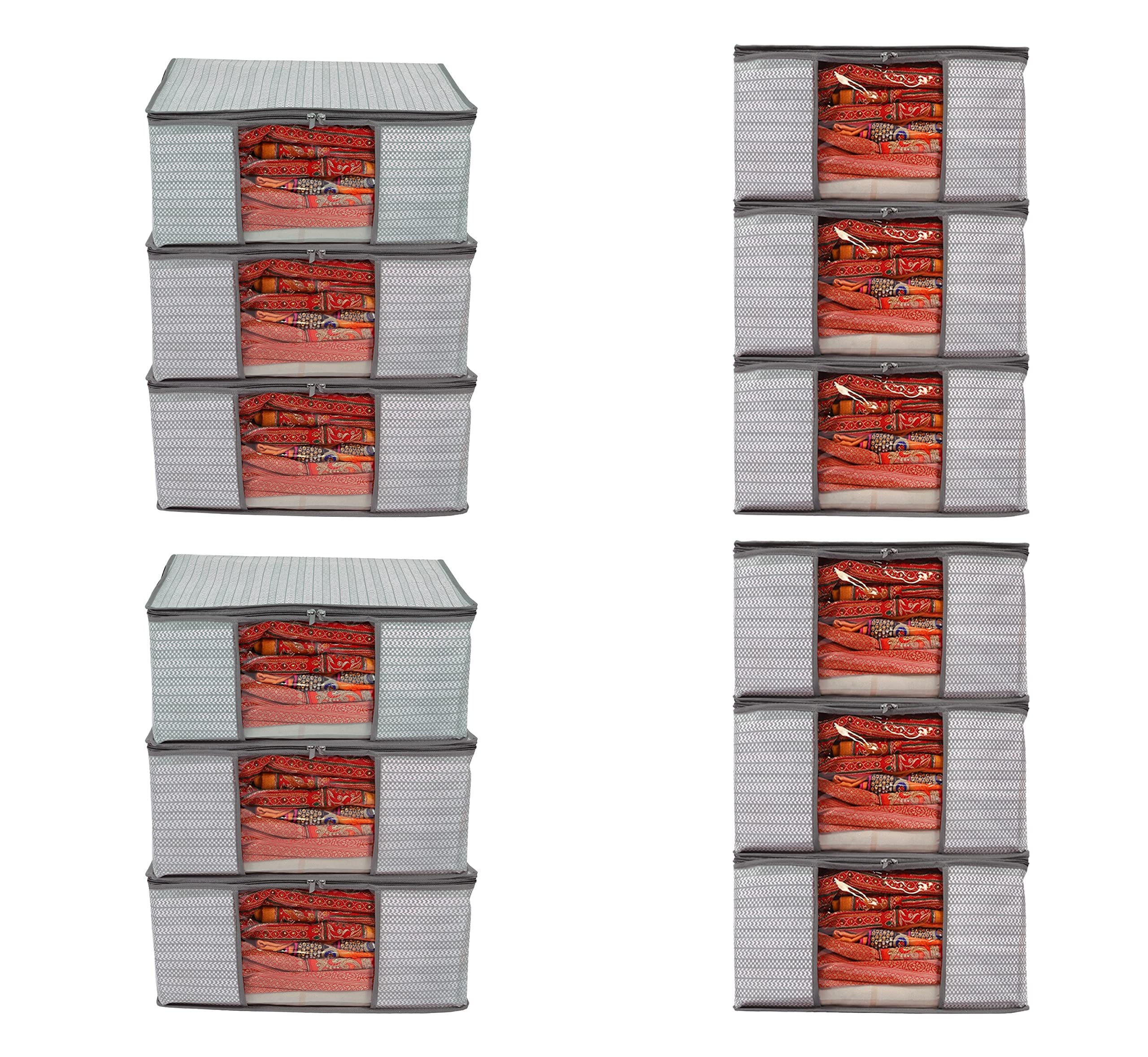 Limbakshit Set of 12 Printed Non Woven Fabric Saree Cover, Clothes Storage Bag & Organiser For Wardrobe With Transparent Window And Zipper (Pack 12, Grey) (B0BG8LW7YN) Amazon Price History, Amazon Price Tracker