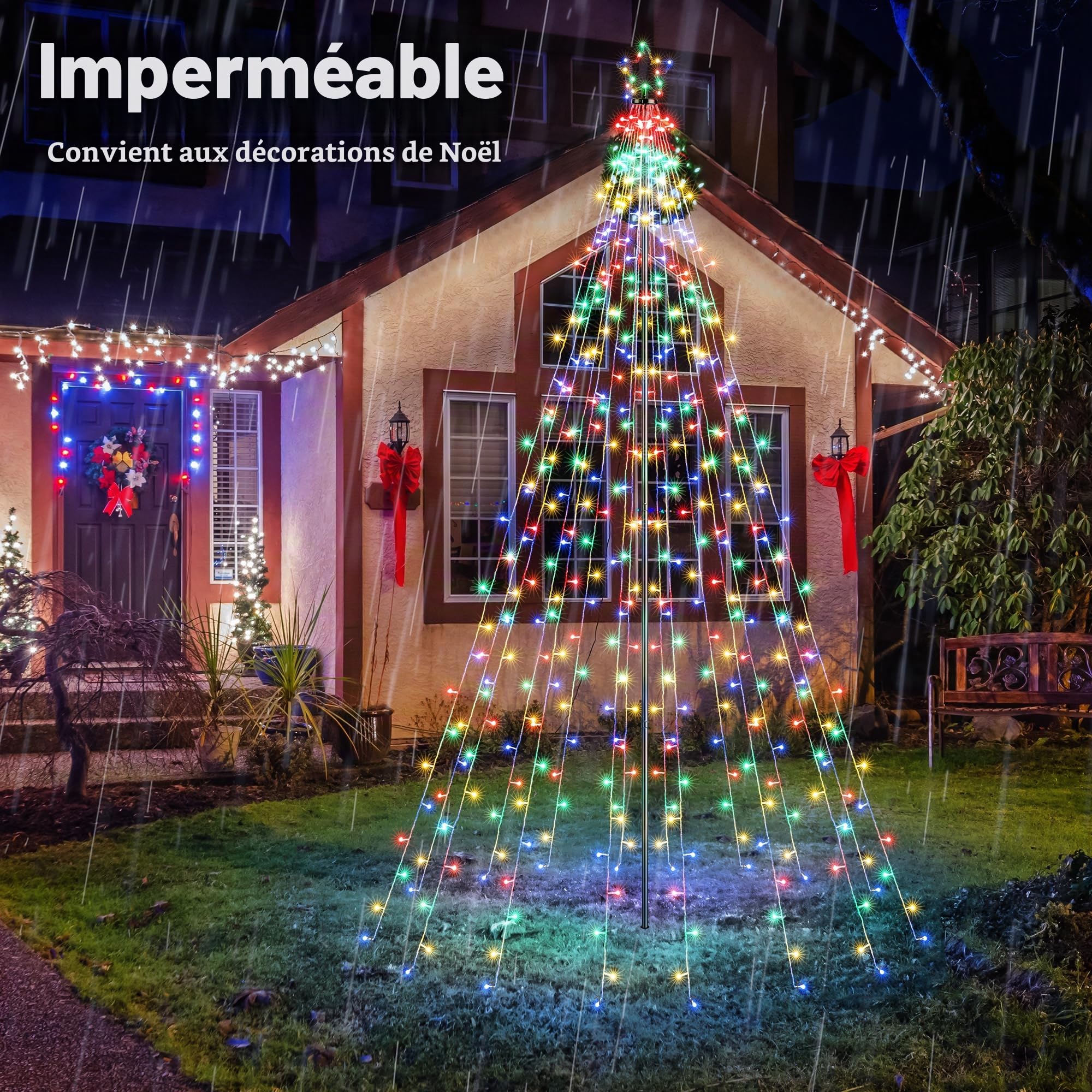 Joomer Lumières de Noël Avec Étoile,568 Led Avec 3.3M x16 Couronnes, 8 Modes,Chaîne Lumineuse de Noël Imperméable à l'Eau pour l'Extérieur,l'Intérieur Et Les Fêtes,Multicolore