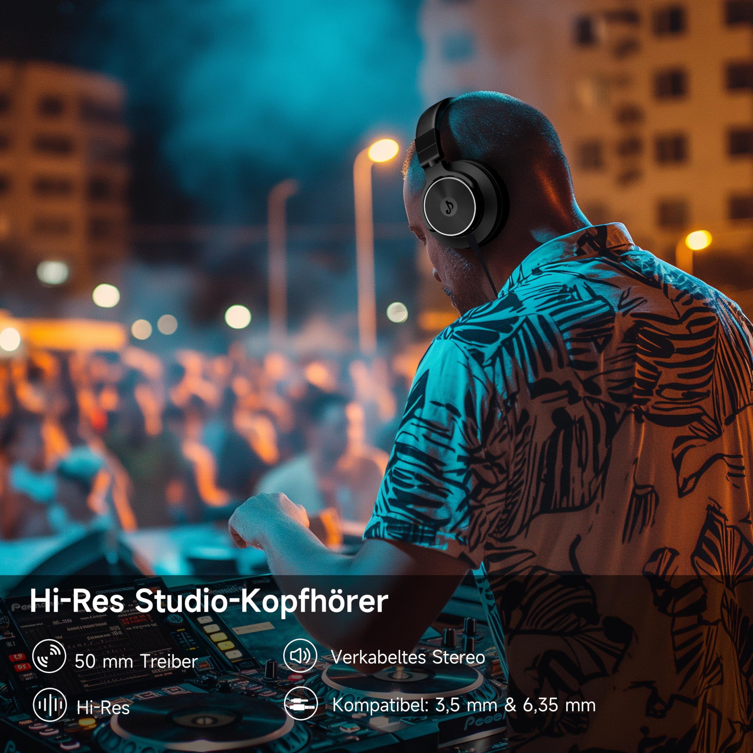 syndesmos Over Ear Kopfhörer mit Kabel, 50mm Treiber DJ Kopfhörer Professionell Studio Kopfhörer 3,5mm/6,35mm Klinke Share-Port DJ Headphones für Studio, Podcast, Monitoring, PC, Handy, E-Drum Gitarre