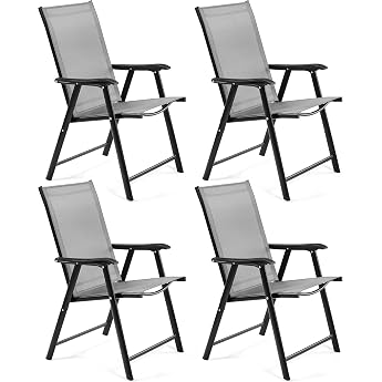 Yaheetech Set of 4 Garden Chairs High-Backed Folding Chairs Patio Chairs with Backrest and Armrests Foldable Outdoor Chairs Dining Chairs Maximum Load 150 kg Grey