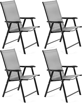 Yaheetech Set of 4 Garden Chairs High-Backed Folding Chairs Patio Chairs with Backrest and Armrests Foldable Outdoor Chairs Dining Chairs Maximum Load 150 kg Grey
