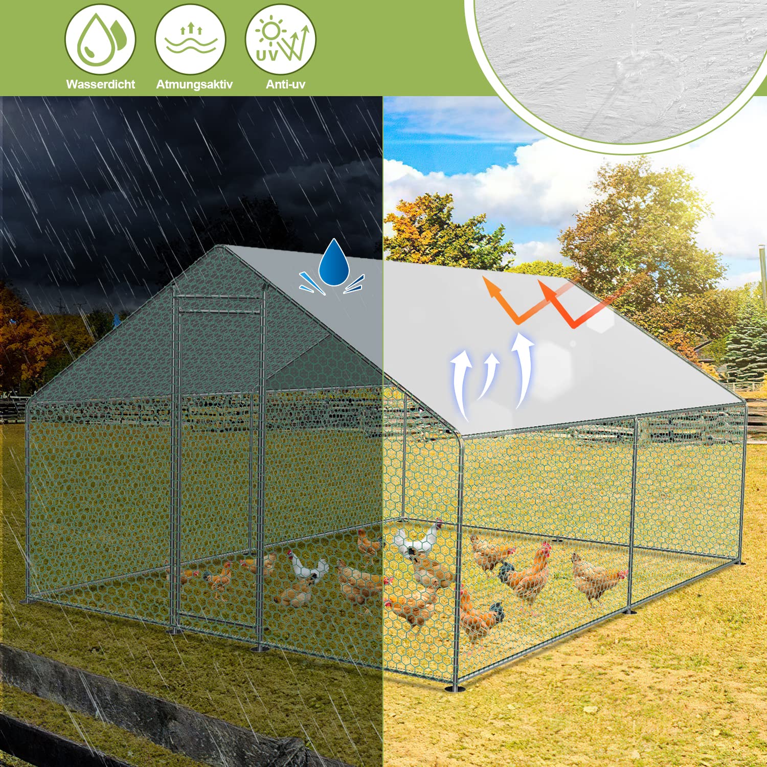 3 x 3 x 2 m Gallinero con cerradura y puerta, recinto para animales de metal, 9 m², gallinero, exterior, para jaula de pollo para animales pequeños