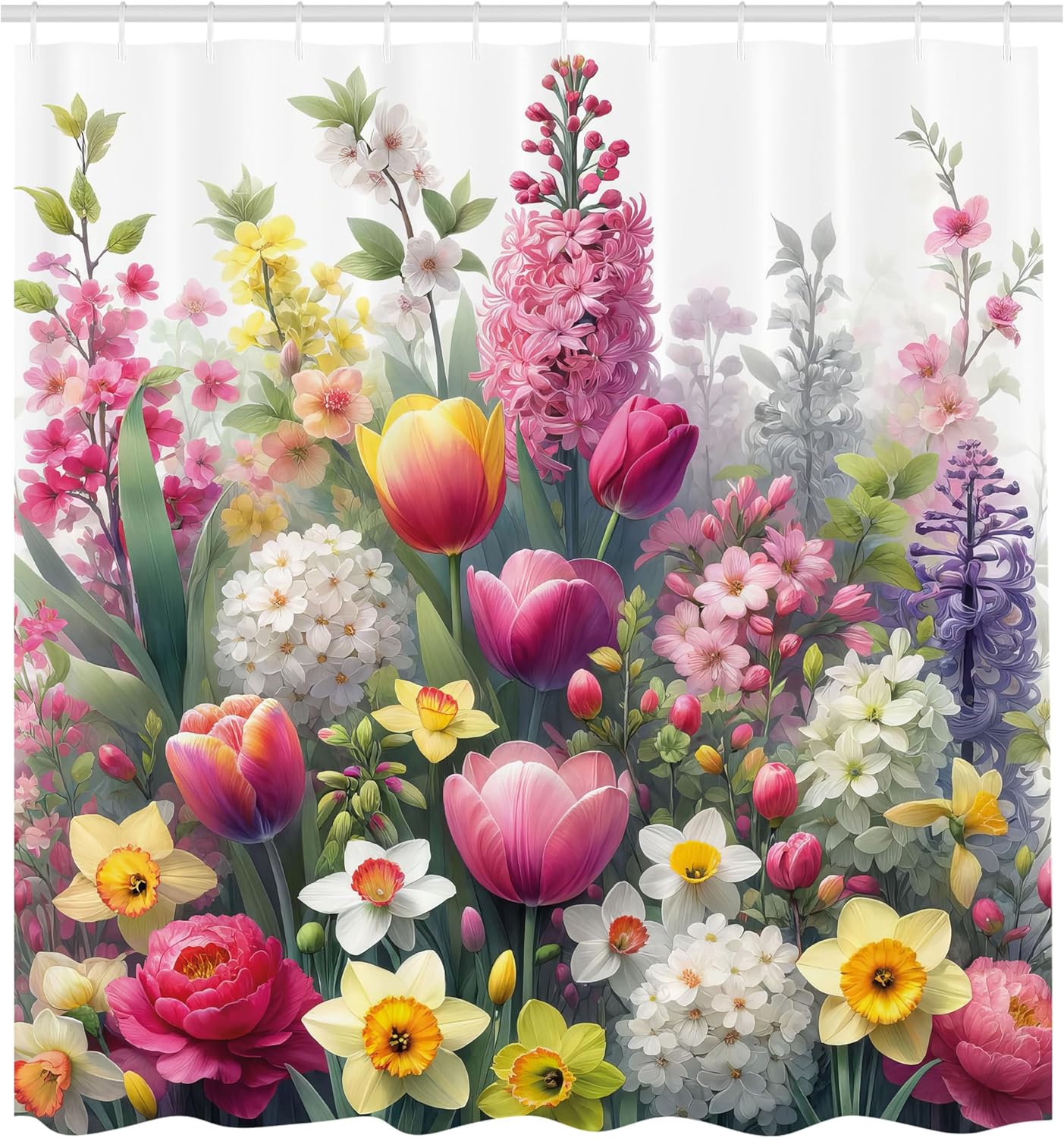 Ambesonne Spring Shower Curtain, Wonderland Jungle Themed Blooming Floral Scene with Delicate Petals Greenery, Cloth Fabric Bathroom Decor Set with Hooks, 69" W x 84" L, Magenta Multicolor