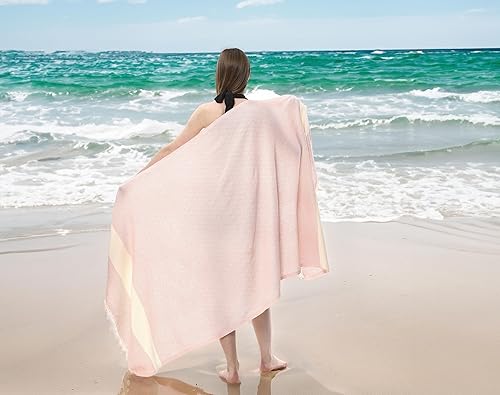 Miniatura 4 de Hello ACCESORIES Toalla de playa turca 100% algodón, 38 x 70 pulgadas, secado rápido, ligera y sin arena, peshtemal turco para baño, playa, spa y