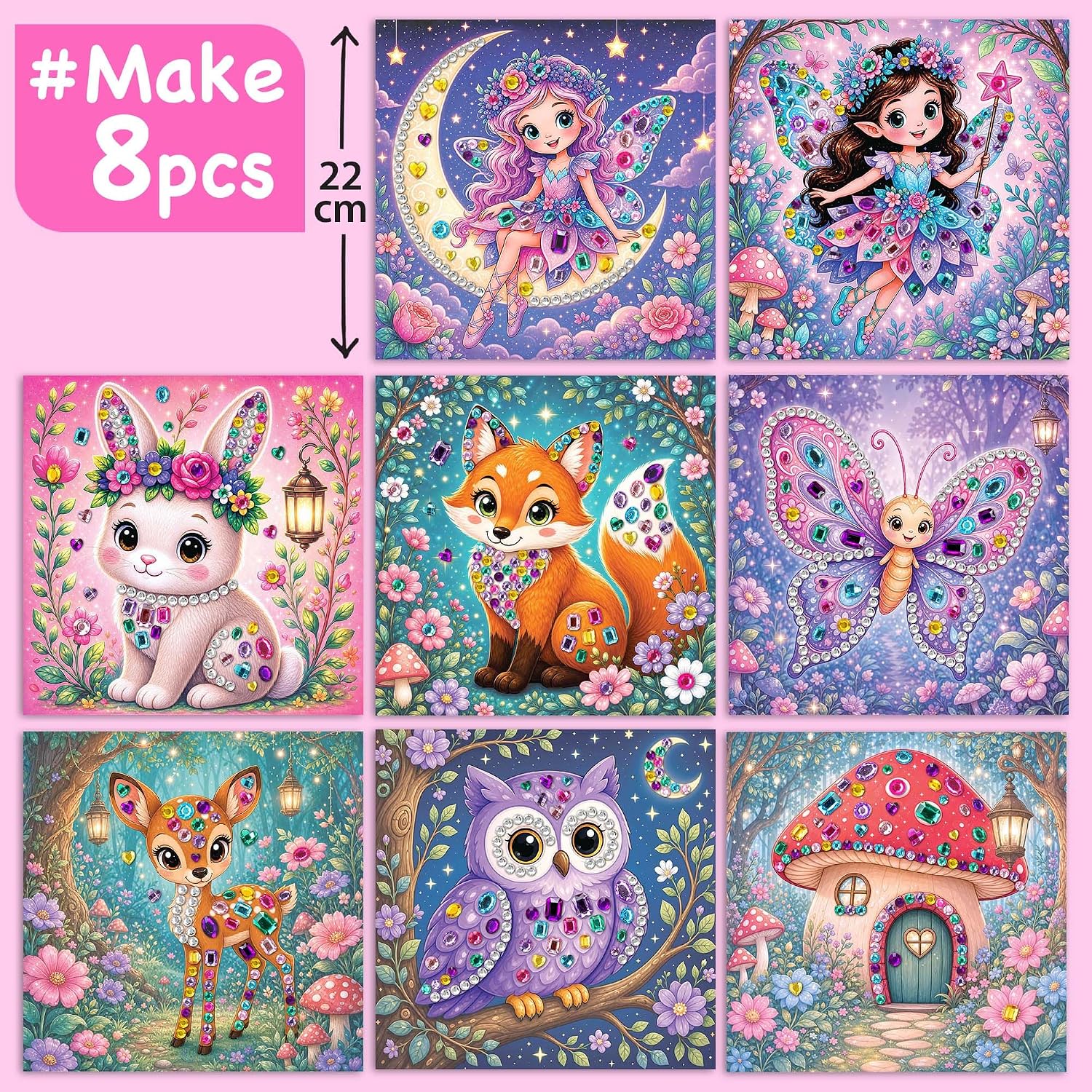 EZCRA Gem Sticker Kit for Kids - 800 Stickers, 8 Fairy Forest Theme image 2