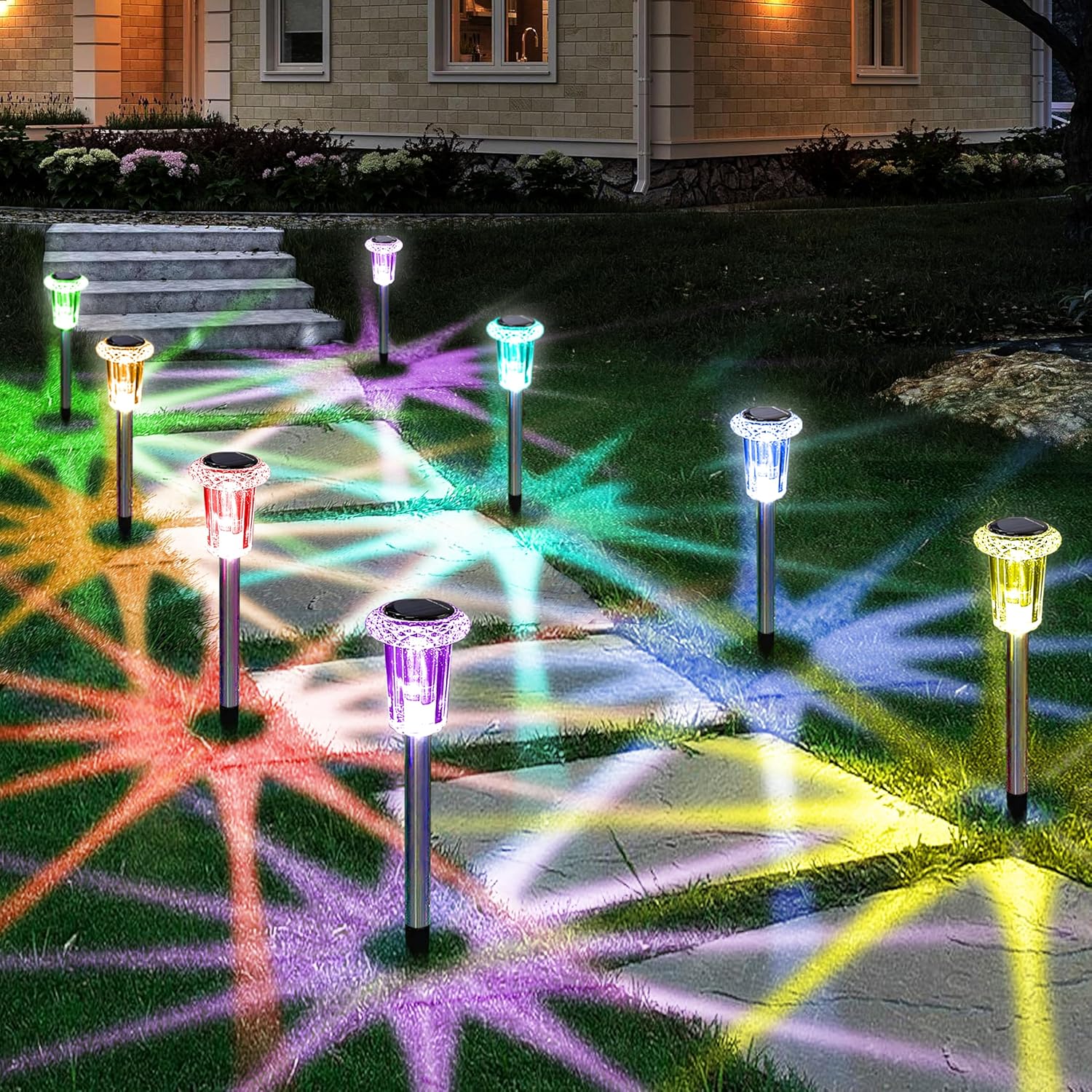 Solar Outdoor Lights, 10 Pack Solar Pathway Lights Outdoor Waterproof, Stake Lighting for Garden Yard Path Walkway Driveway Patio Lawn Decor,Color Changing