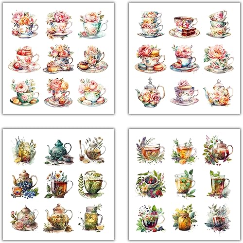 Miniatura 6 de XERE Juego de té de 90 piezas de calcomanías para cuadernos de cuatro estaciones, cuaderno de bocetos, marcadores, diario basura, planificador de