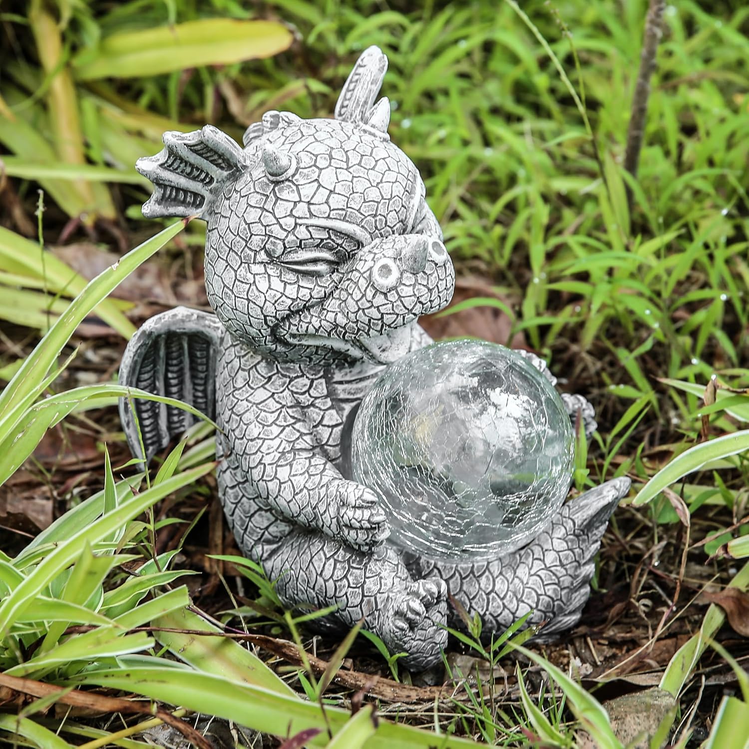 Garden Dragon Statue Solar Powered Outdoor Figurine Light Decor Cute and Hold Glowing Glass Ball Resin Sculpture Home Decoration for Porch Patio Lawn Farm Yard Housewarming Ornament Gift - Image 8