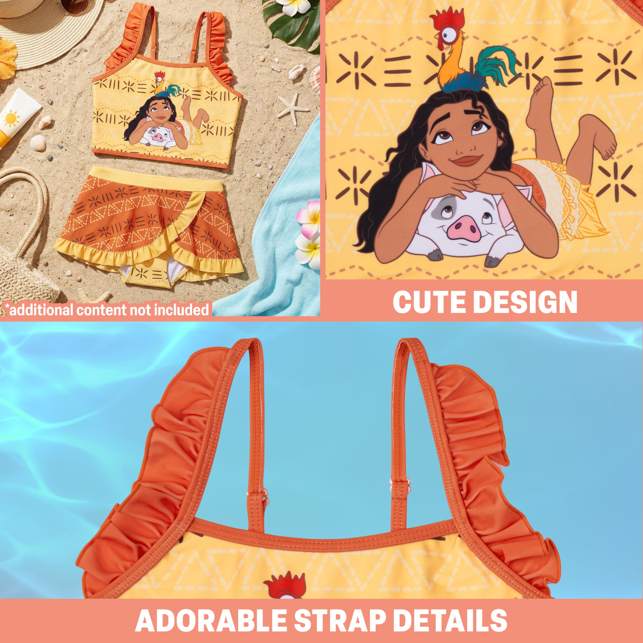 Disney Moana | La Sirenita | Frozen Bikini Niña, Bikini Set 2 Piezas, Tirantes Ajustables Top Niña y Braguitas, Ropa de Baño para Niños