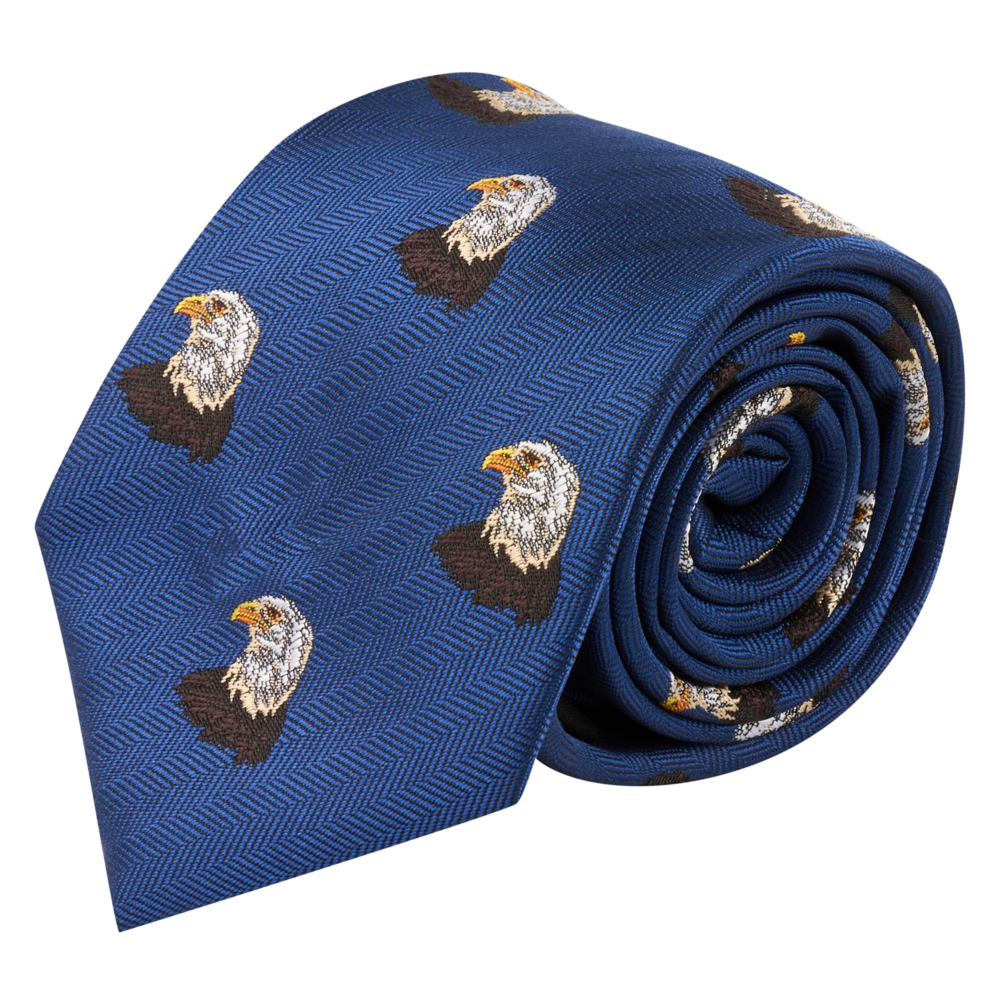 King & Priory Bald Eagle Navy Blue Herringbone Embroidered Tie