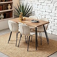 Vista 1 de Juego de 4 mesas de comedor para 4 personas con sillas blancas Boucle, mesa de centro rectangular moderna de mediados de siglo, mesa de cocina