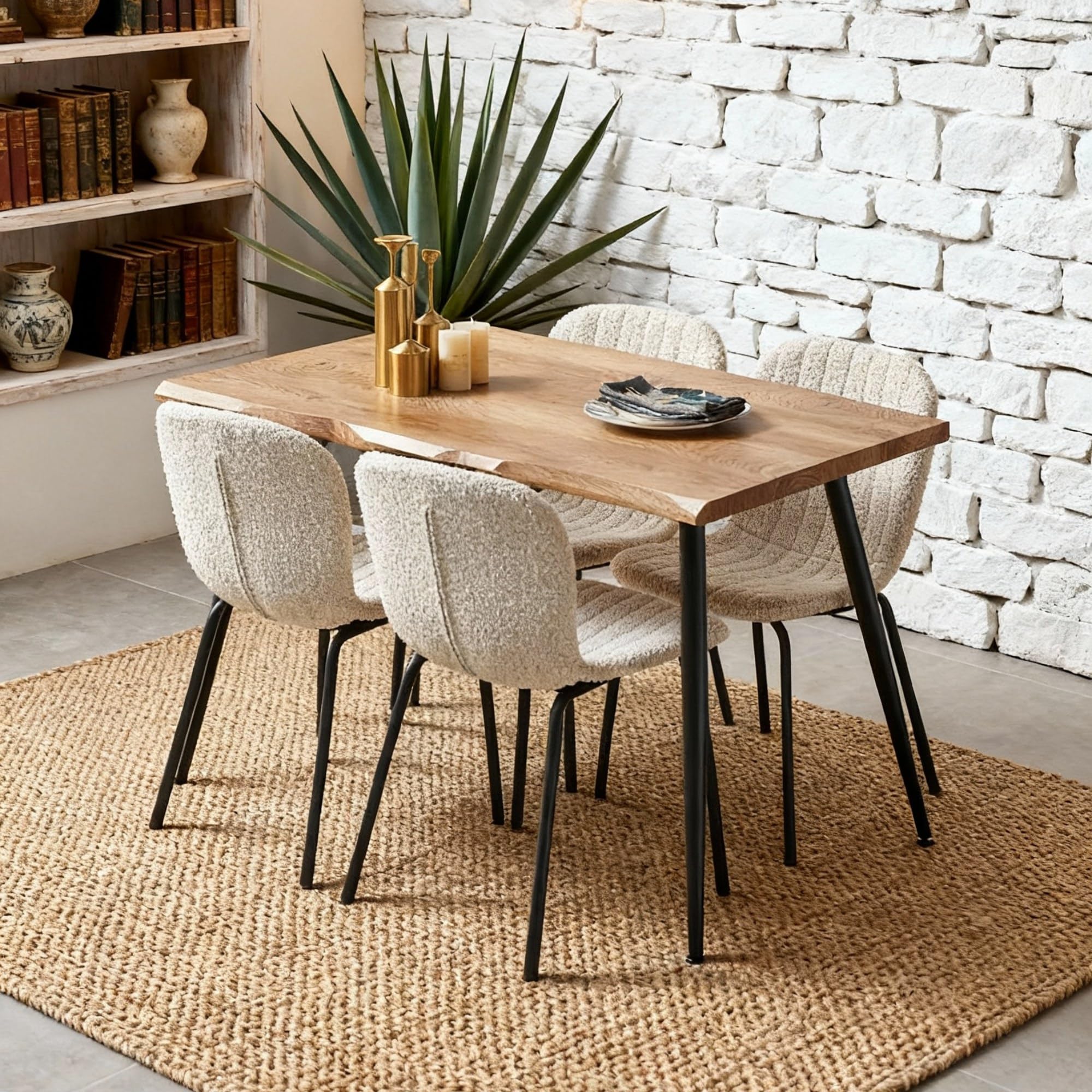 SQPFTW Dining Table Set with Boucle Chairs