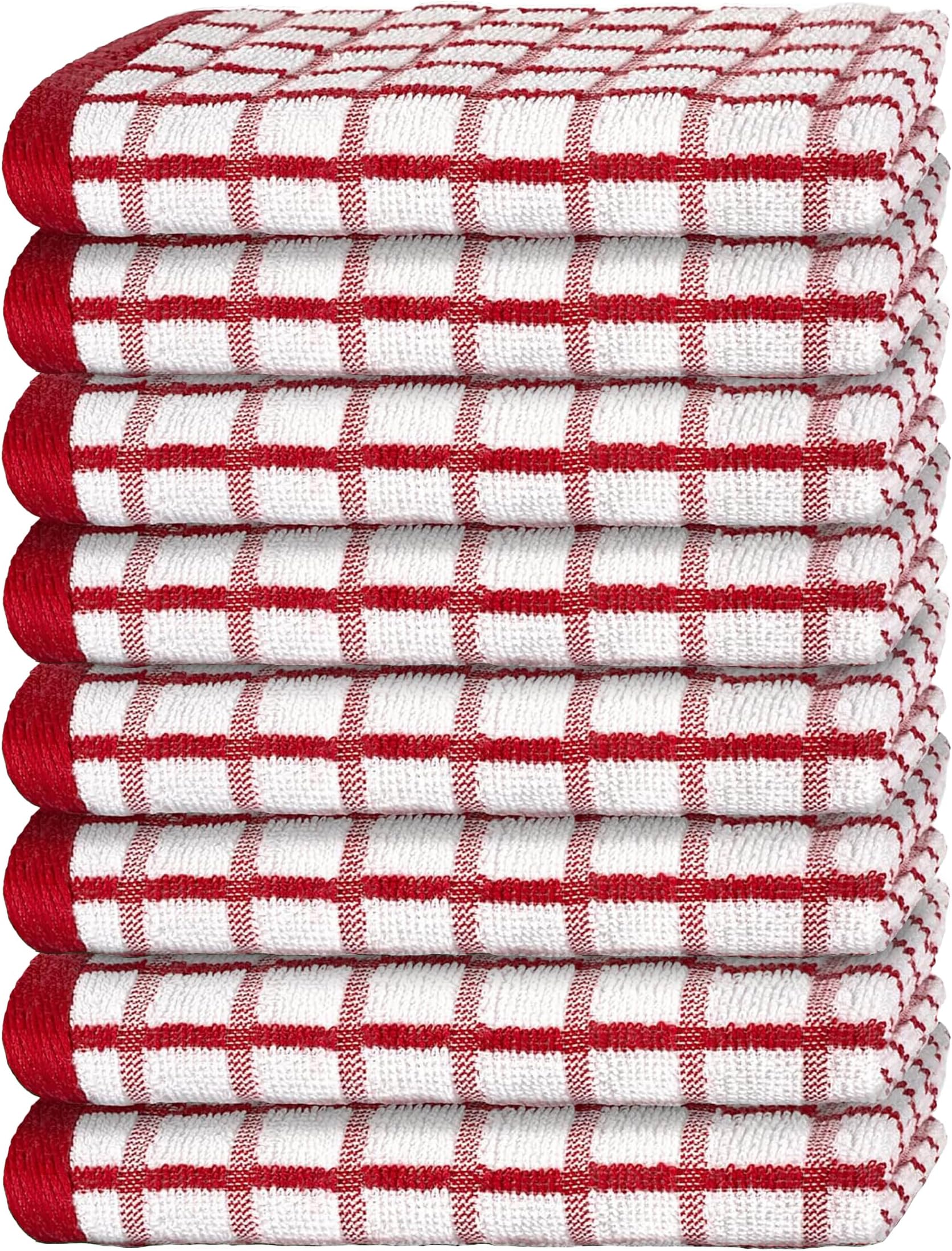 White Classic Premium Dish Towels for Kitchen, with Hanging Loop [8 Pack] Heavy Duty Absorbent 100% Cotton 410 GSM Terry Kitchen Towels, 16x26 (Red)