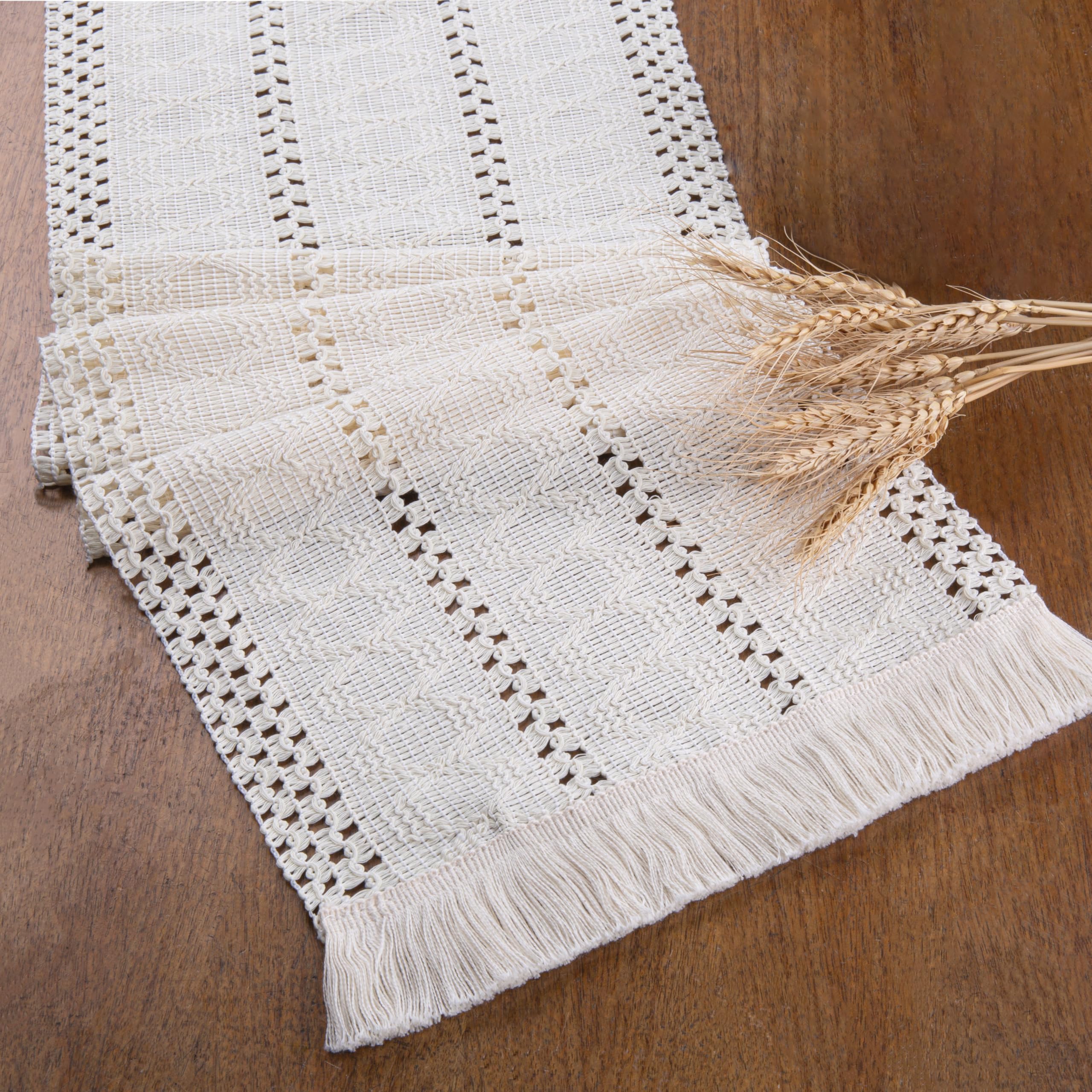 SITUMEIZI Camino de mesa bohemio de macramé beige con borlas, tejido rústico, camino de mesa para cocina, mesa de comedor, 48 pulgadas