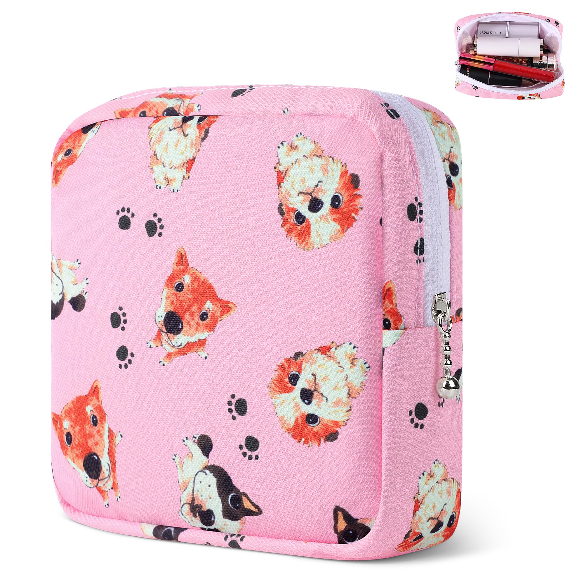 Likesing 5.1" Mini Makeup Bag for Purse, Nylon Small Makeup Pouch Travel Cosmetic Make up Bags for Women Girls, Cute Preppy Mini Toiletry Bag Coin Pouch Period Bag(N1230 Pink)