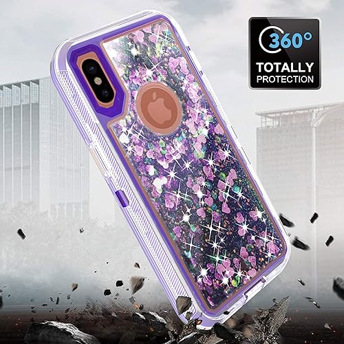 Miniatura 4 de Asuwish Funda de teléfono para iPhone Xs Max con protector de pantalla brillante líquida con purpurina transparente híbrida de TPU de grado militar,
