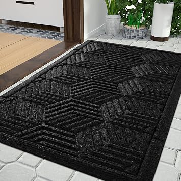 Yimobra Large Door Mat 36x24, All-Season Waterproof Outdoor Mats for Front Door Entrance with Drainage Holes, Heavy Duty Non-Slip Doormat for Garage Patio Entryway Indoor, Black