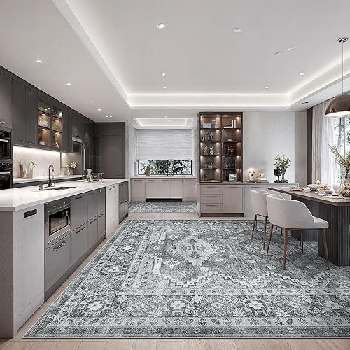 Miniatura 3 de Rugland Alfombras de área de 8 x 10, alfombra lavable resistente a las manchas, alfombras antideslizantes para sala de estar, alfombras tribales