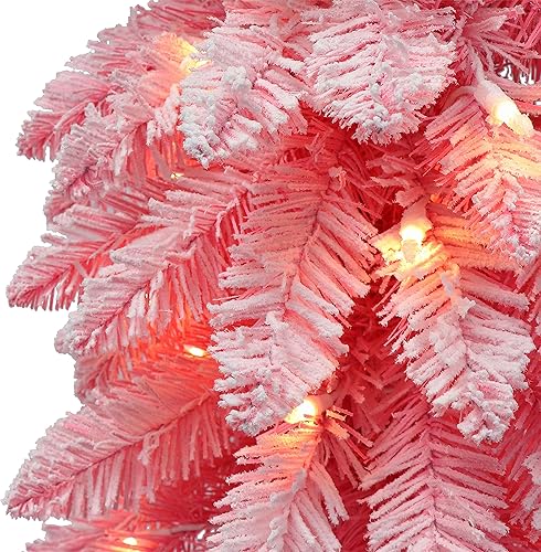 Miniatura 2 de Puleo International - Árbol de lápiz alpino flocado rosa preiluminado de 4 pies