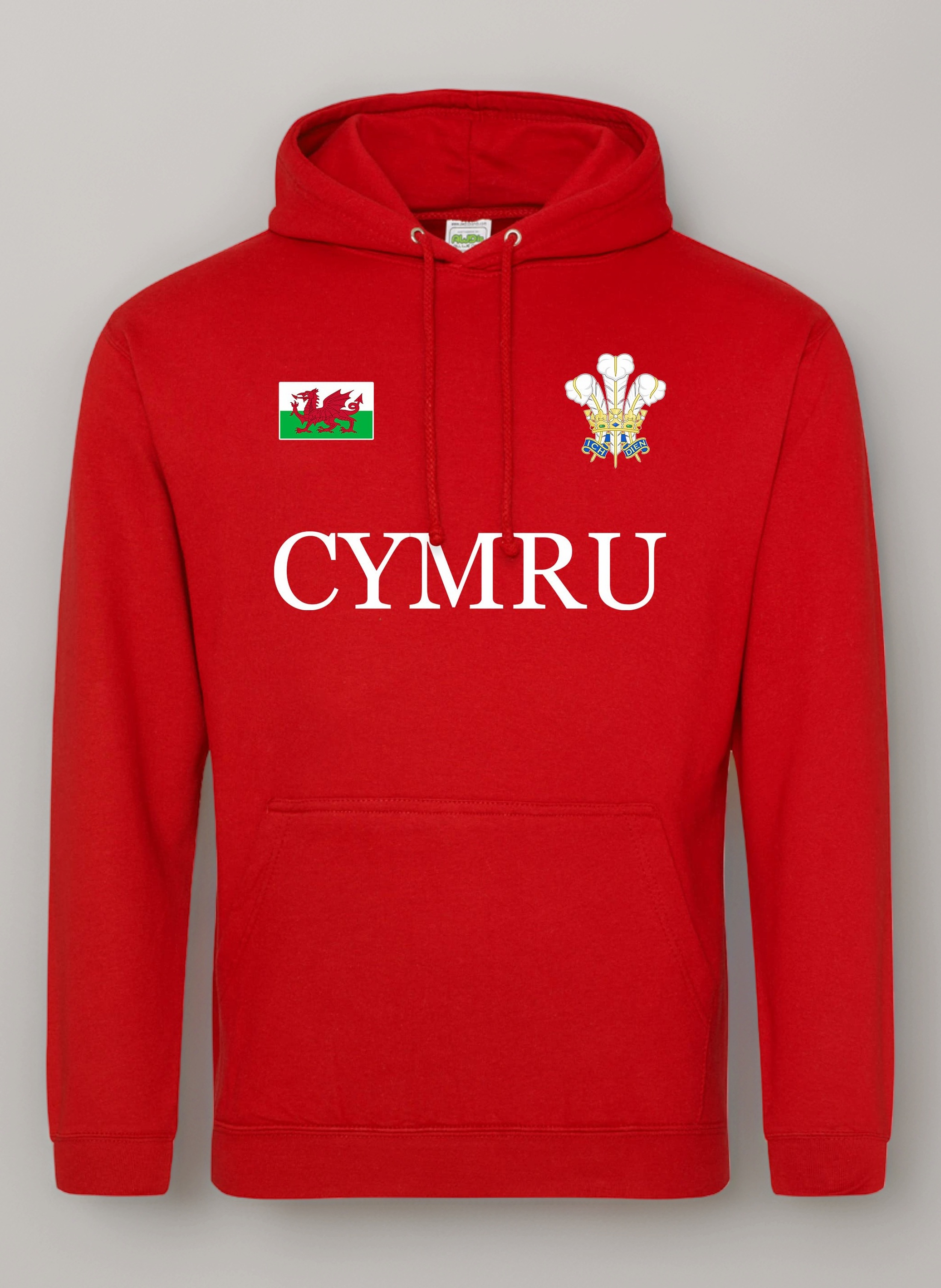 Cymru Flag Badge Hoodie Unisex Prince of Wales Feathers Men Women Rugby Hoody