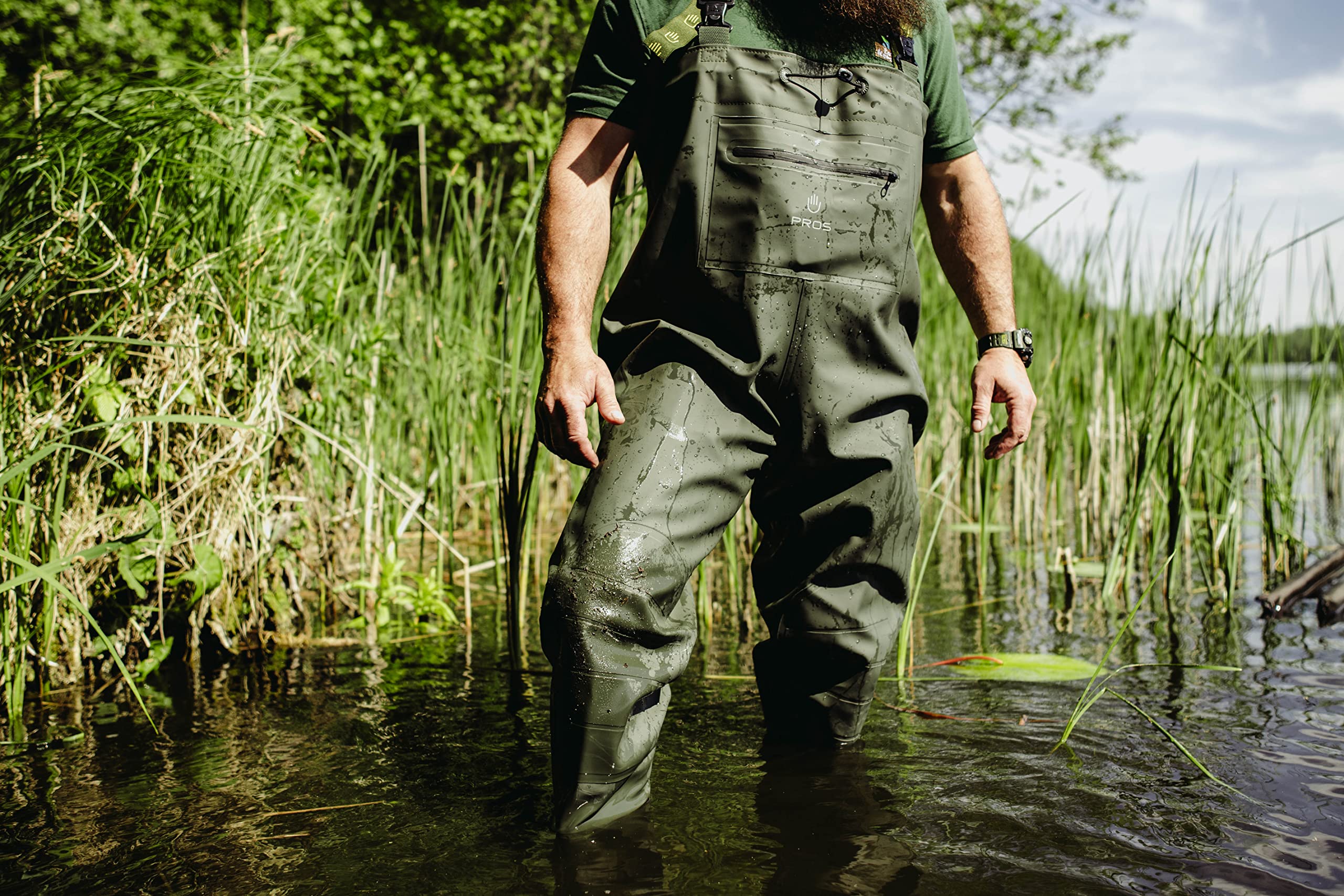 PROS Vadeadores de pecho impermeables para caza de patos, pesca con mosca con botas Wellington