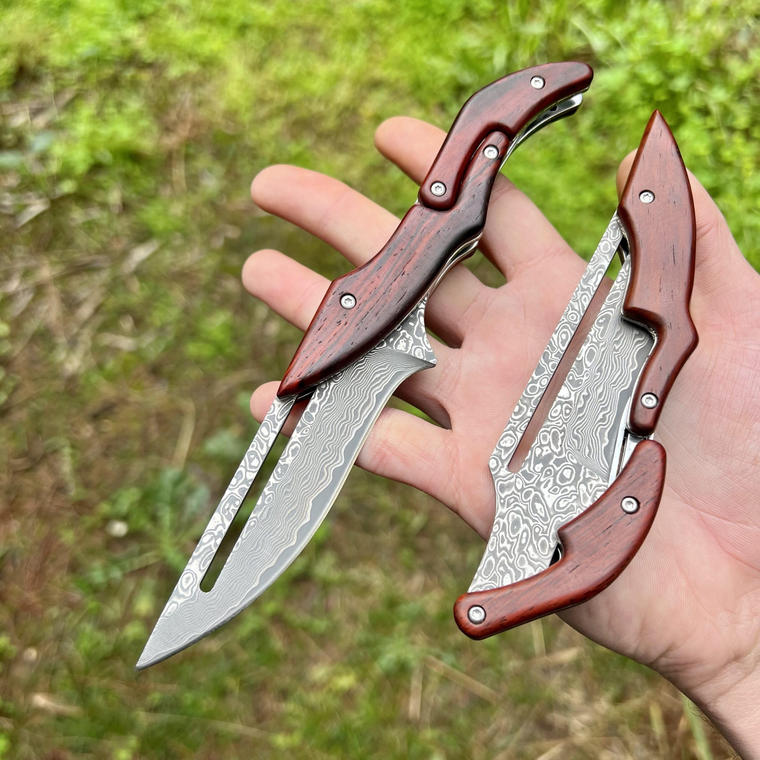 Cuchillo Plegable de Bolsillo Damasco Fricción Acero 67 Capas VG10 Damascado Japonés Hoja Afilada Mango de Madera Colección Regalo para Hombre Día del Padre Bushcraft Personalizado EDC Artesa