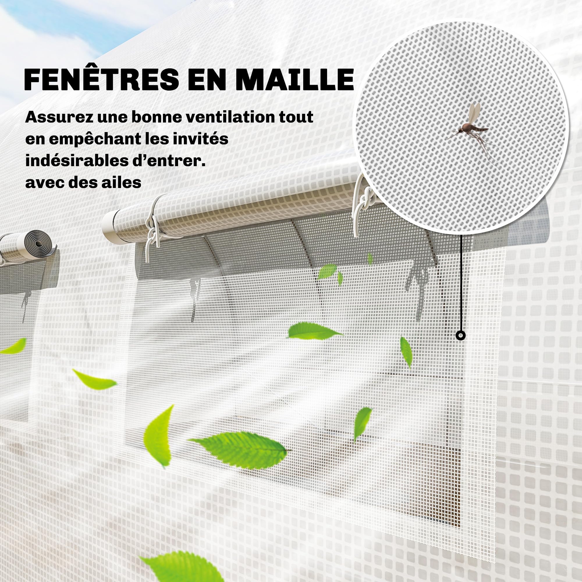 Outsunny Tunnel Serra 18m2 1 Porta 12 Finestre 295x597x200cm Bianco | Tunnel serra da giardino, finestre con zanzariere, telo in PE ad alta densità 140 g/m², prolungato 20 cm, per esterno