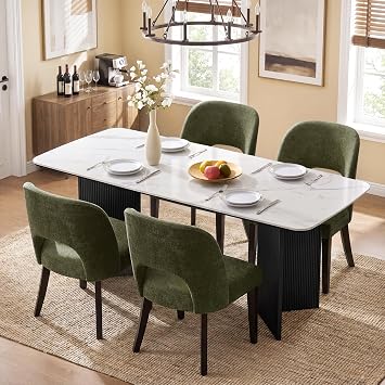 Upholstered Dining Chairs Set of 4, Modern Dining Room Chair with Wooden Legs, Fabric Kitchen Chairs for Farmhouse Living Room Small Space 4 PCS Green