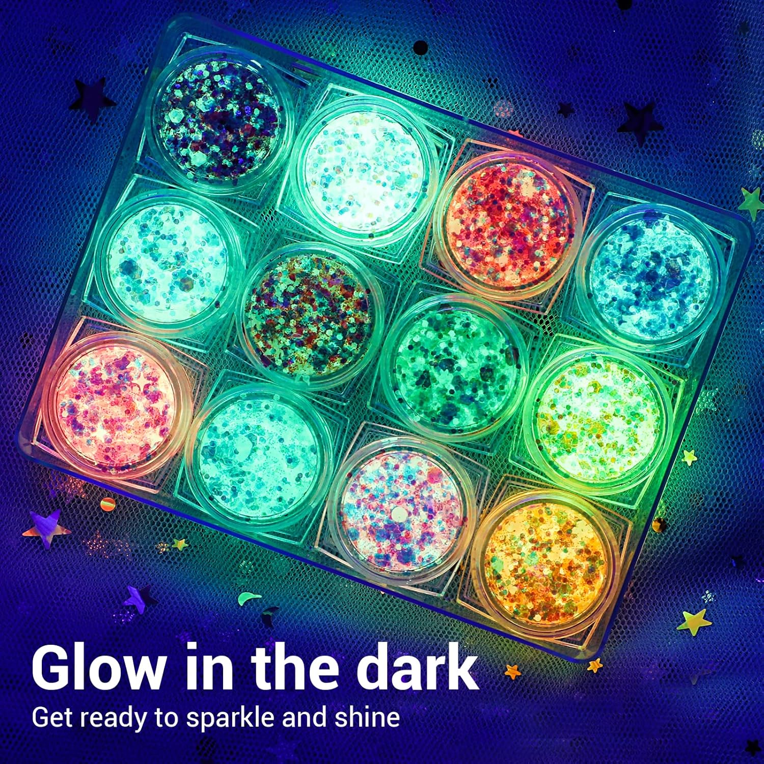 Glow in The Dark Body Glitter Gel, 12 Colors Glitter Gel Makeup, UV Body Glitter for Women, Glow in The Dark Face Glitter Makeup Gel, Chunky Glitter Makeup for Party, Rave Festival Accessories : Beauty & Personal Care