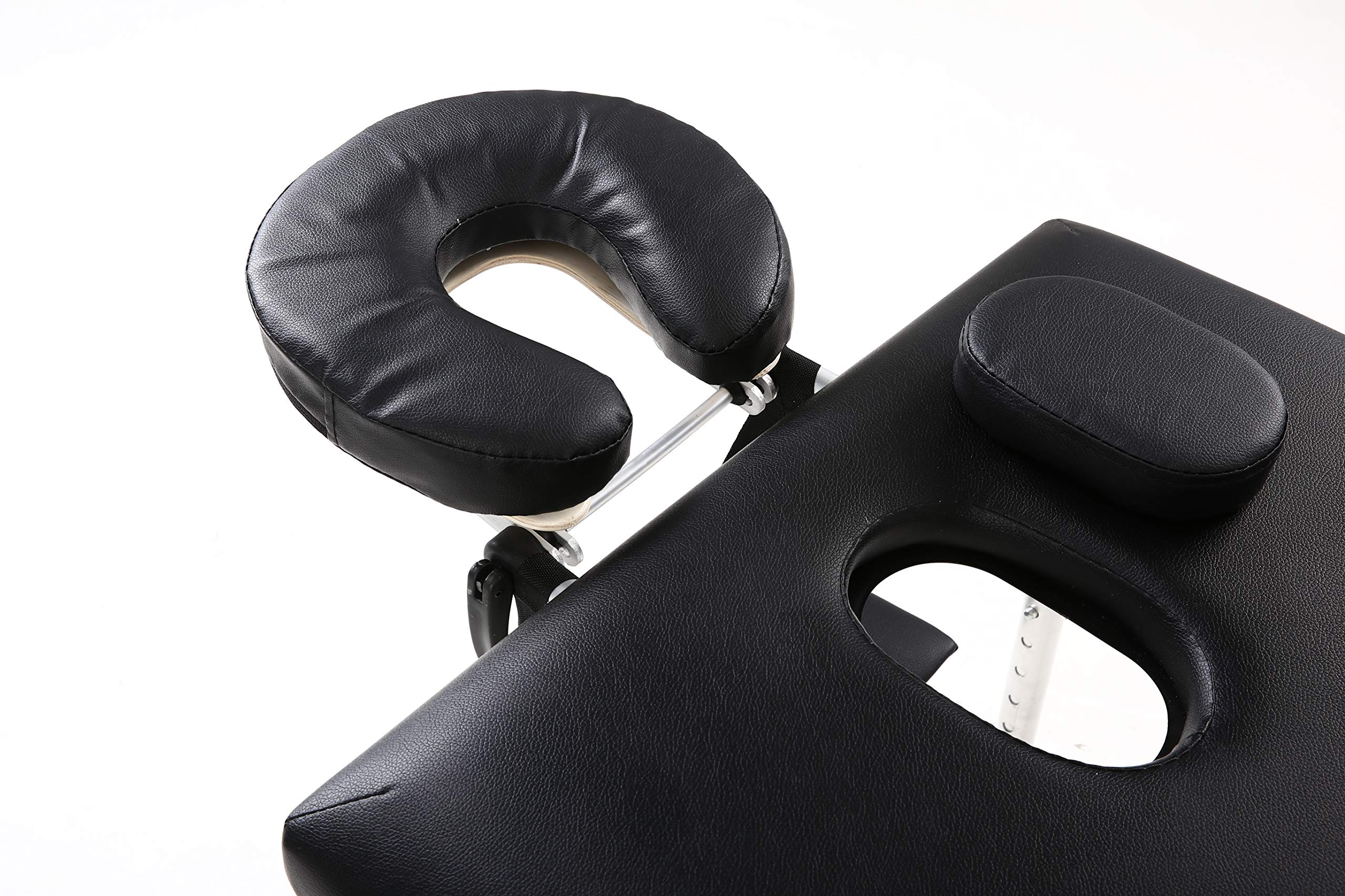 2-Zonen Massageliege — klappbar & höhenverstellbar — Mobile Alu Kosmetikliege mit Kopfschütze, Armlehnen & Tasche - 186 x 62 cm - Schwarz