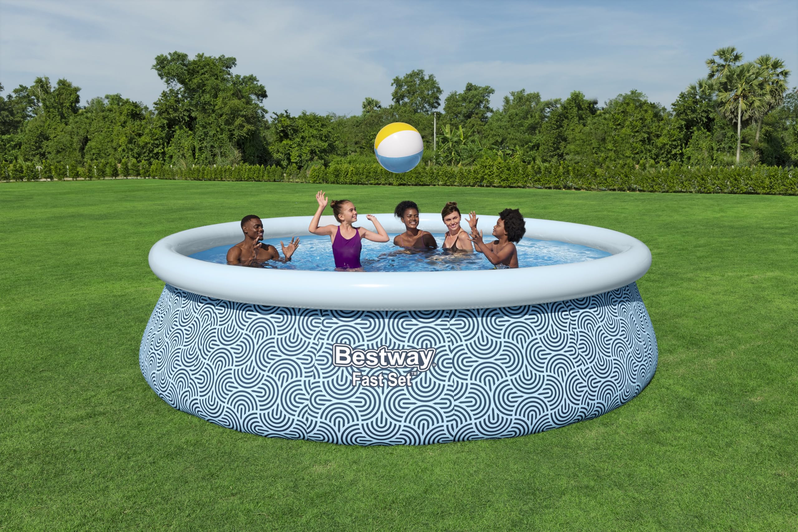 Bestway Piscine Gonflable Ronde Fast Set - 457 cm x 457 cm x 107 cm - Gris